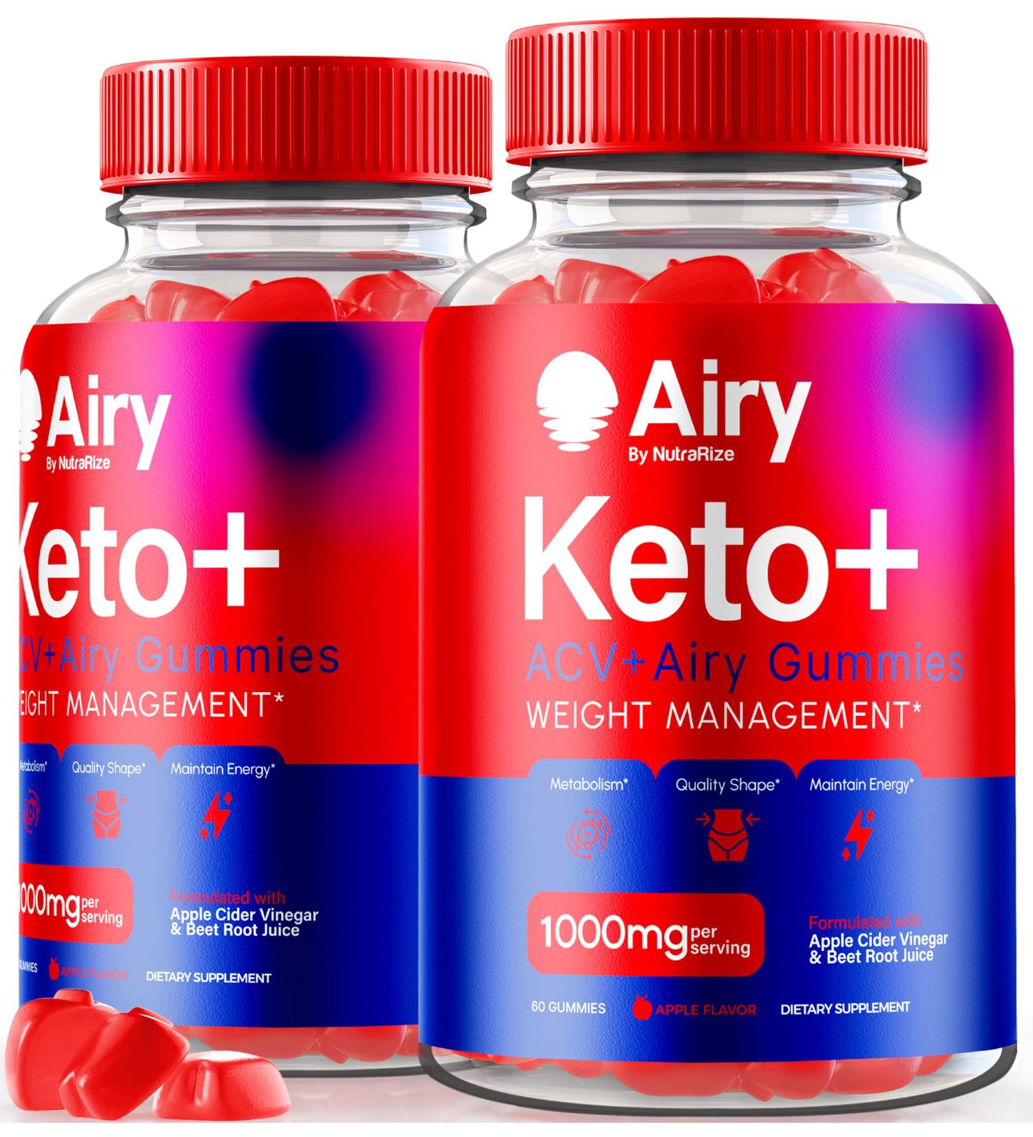 Buy 2 Pack Airy Keto Gummies - Apple Cider Vinegar 1000MG | Advanced Formula with B12 & B6 | Top-Rated Keto Vitamins for Weight Loss & Energy - Buy Online on GoSupps.com