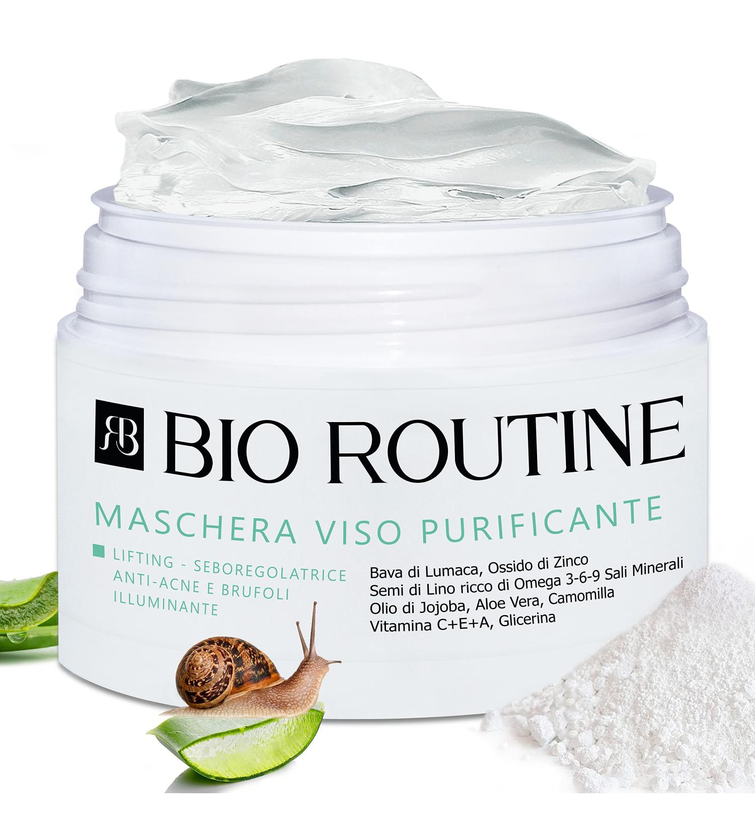  BIO ROUTINE Purifying Face Mask for Men and Women - Anti-Wrinkle Action Moisturizing Anti-Spots Lightening Snail Drool Zinc Oxide Vitamin C 100 ml - Buy Online on GoSupps.com
