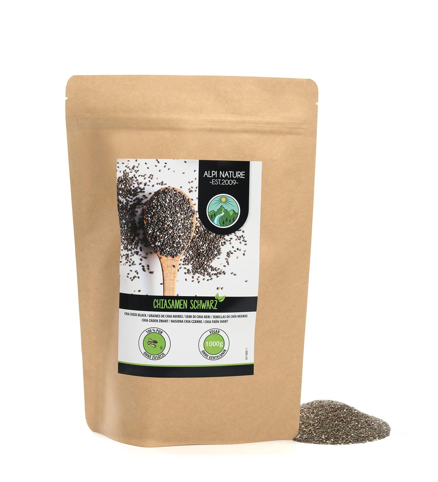 Buy 1kg Black Chia Seeds - 100% Natural No Additives Ideal for Breakfast & Pudding - International Shipping Available - Buy Online on GoSupps.com
