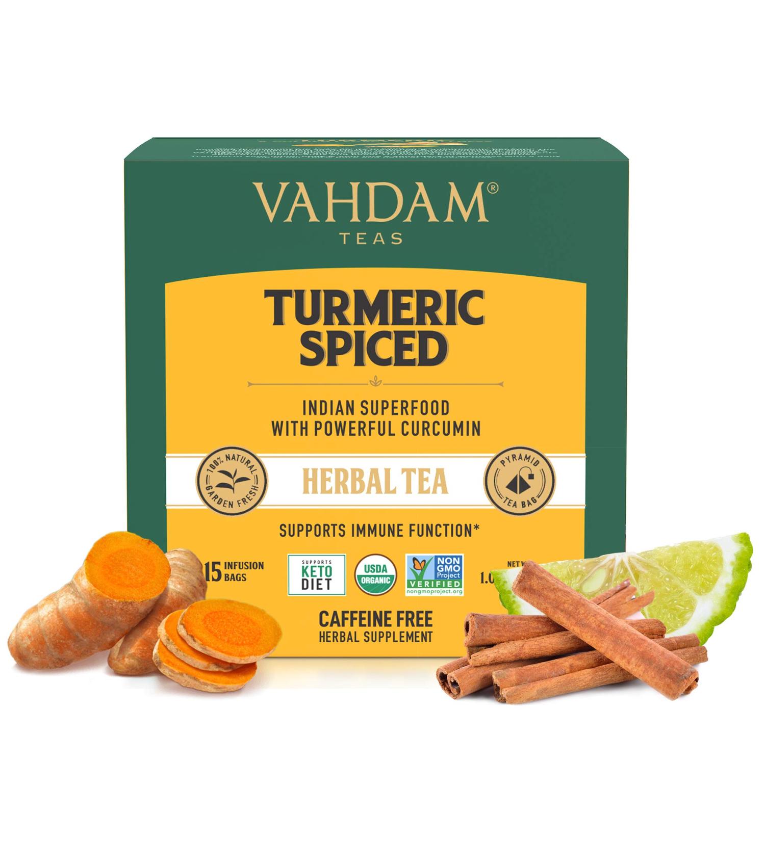 VAHDAM Turmeric Spiced Herbal Tea - 15 Natural Tea Bags | Nutritious Turmeric & Spice Blend - Buy Online on GoSupps.com