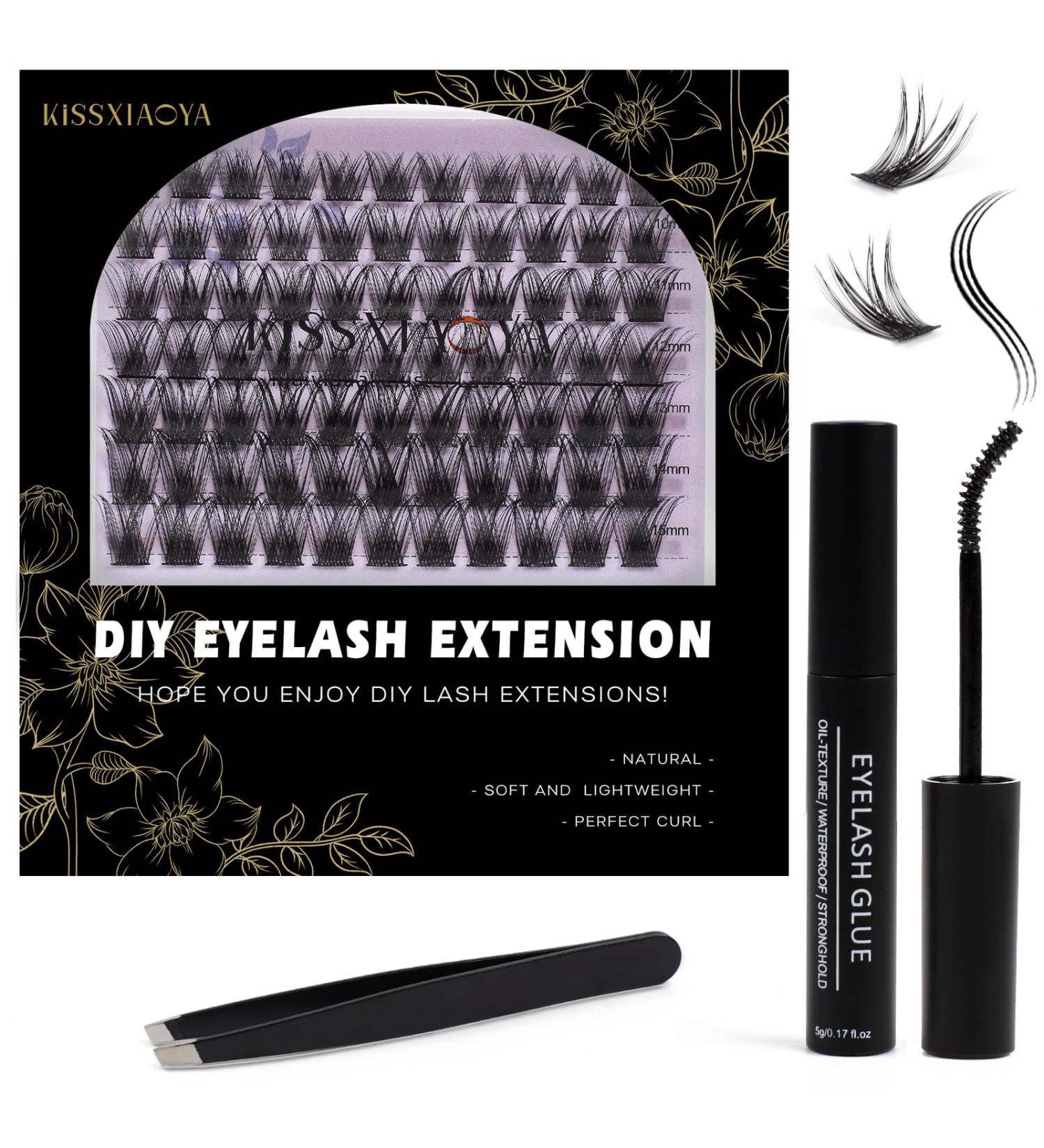 Individual Lashes Extension Kit 77 Wide-Stem 9-15mm Mix with Lash Glue & Applicator - Soft Natural DIY Cluster Lashes Extensions Kit (T02 Light Suit) - 1 Count - Buy Online on GoSupps.com