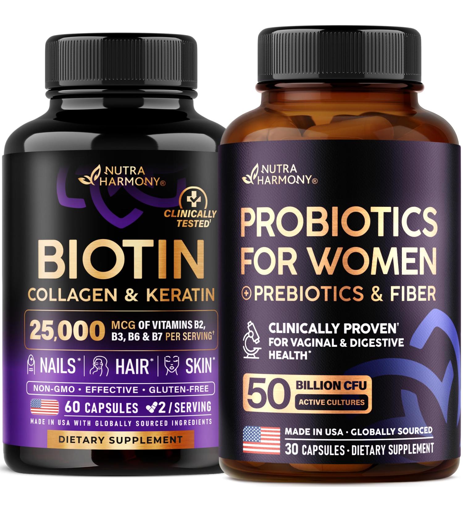 NUTRAHARMONY Biotin Collagen Keratin & Probiotics for Women Capsules