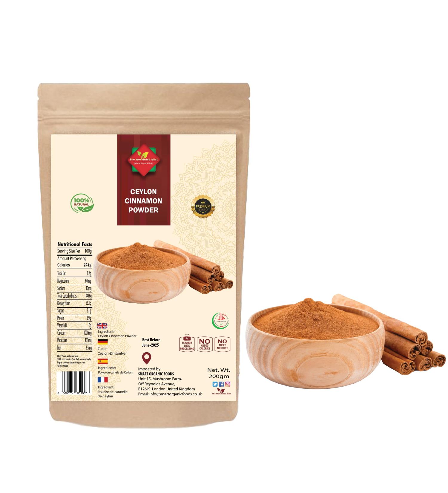 100% Authentic True Ceylon Cinnamon Powder - 200g | Premium Quality, Natural, Vegan - Buy Online on GoSupps.com