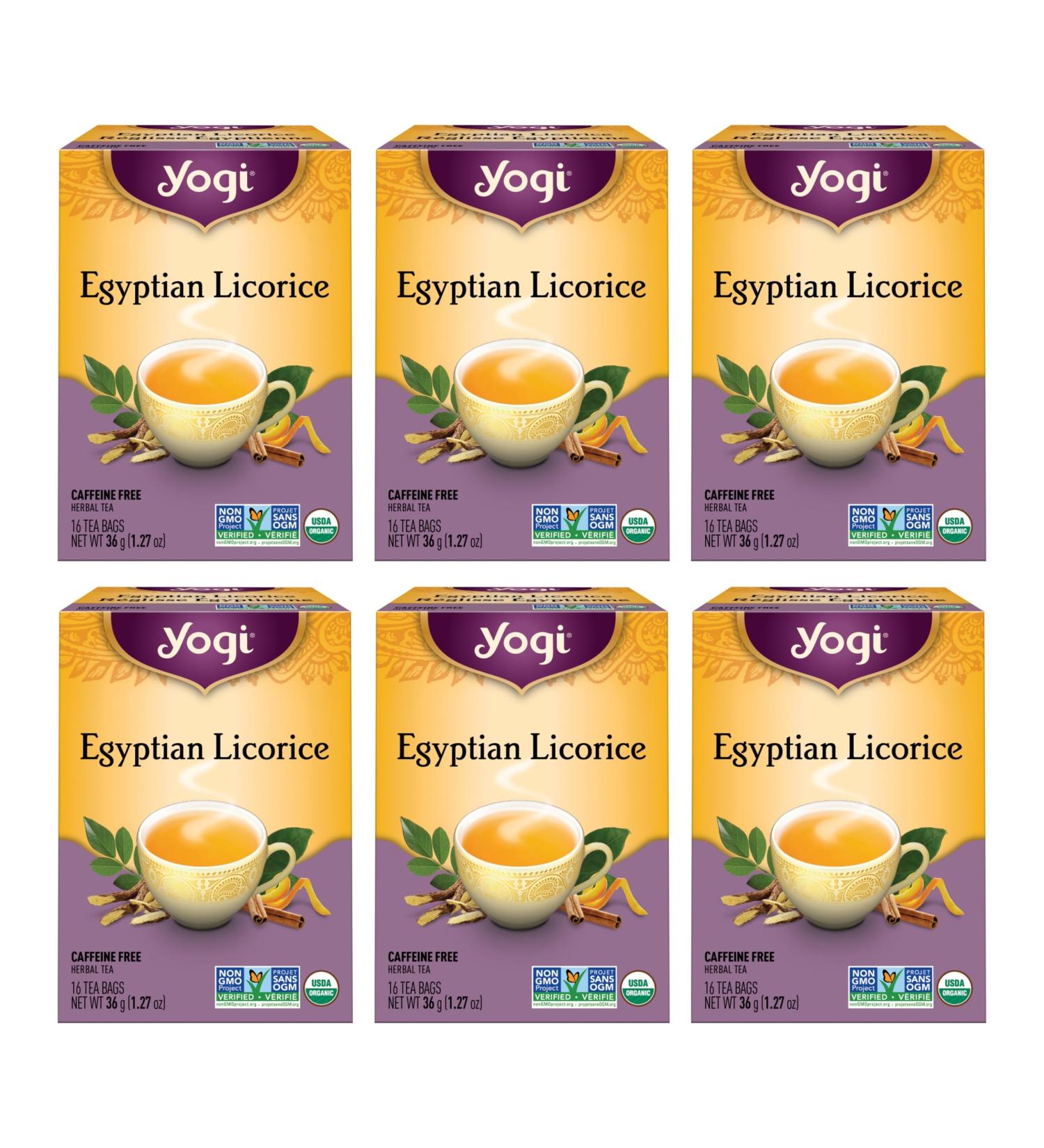 Yogi Tea - Egyptian Licorice Tea (6 Pack) - Herbal Tea with Licorice Root Cinnamon Cardamom and Clove - Caffeine Free Organic Tea - 96 Tea Bags - Buy Online on GoSupps.com