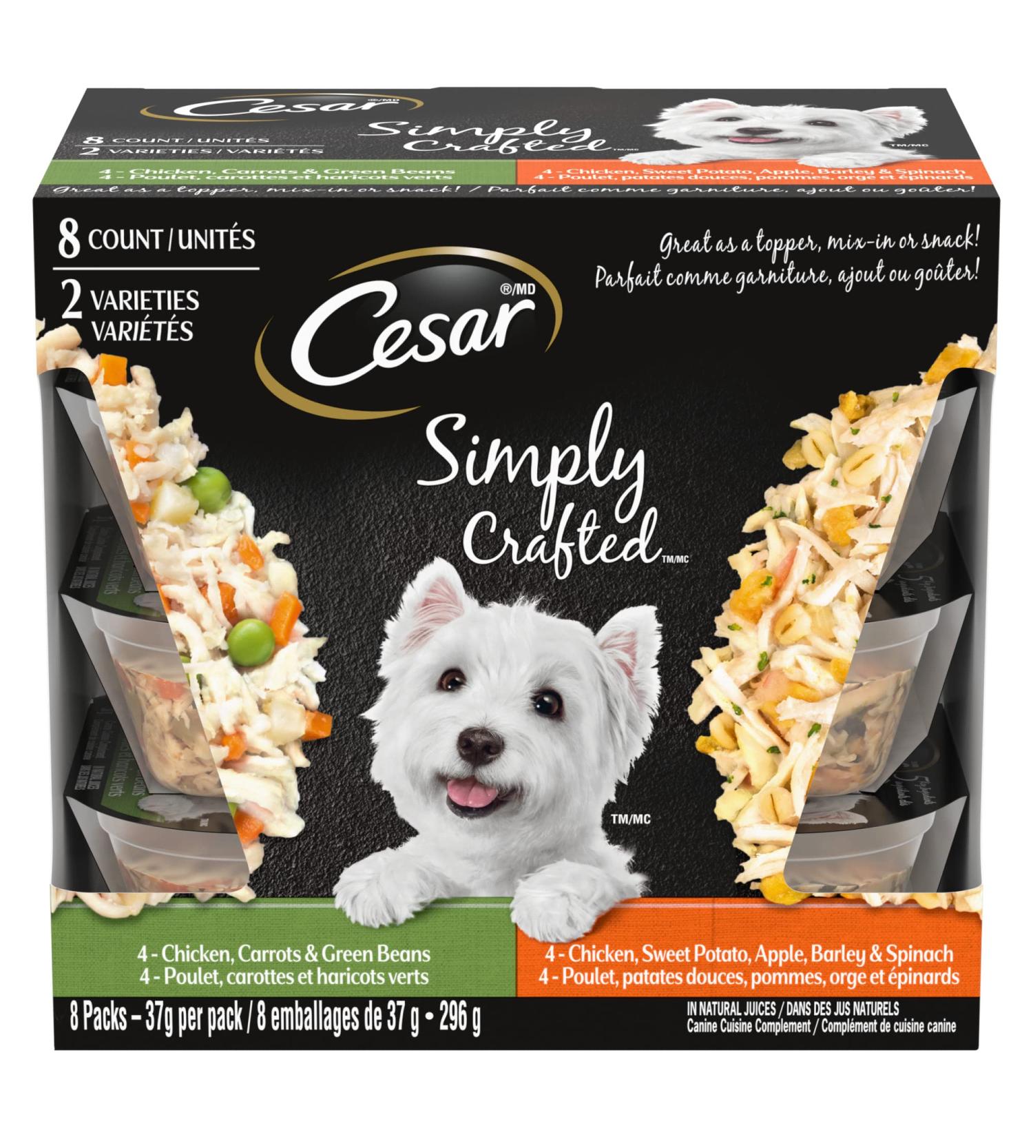 CESAR Simply Crafted Wet Dog Food Chicken Carrots & Green Beans - Chicken Sweet Potato Apple Barley & Spinach 8x37g Variety Pack - Buy Online on GoSupps.com