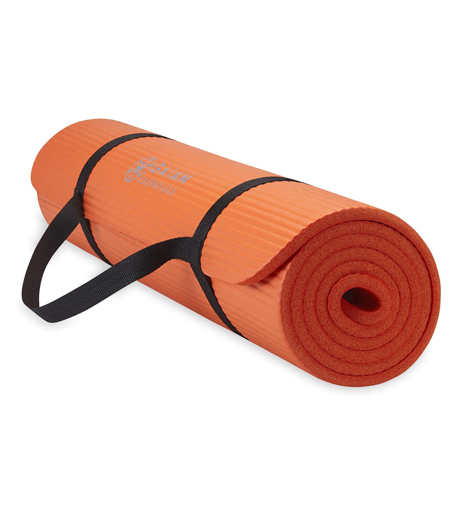 Gaiam Essentials Thick Yoga Mat 72 Fitness & Exercise Mat + Carrier Strap | 24 x 2/5 Orange - Buy Online on GoSupps.com