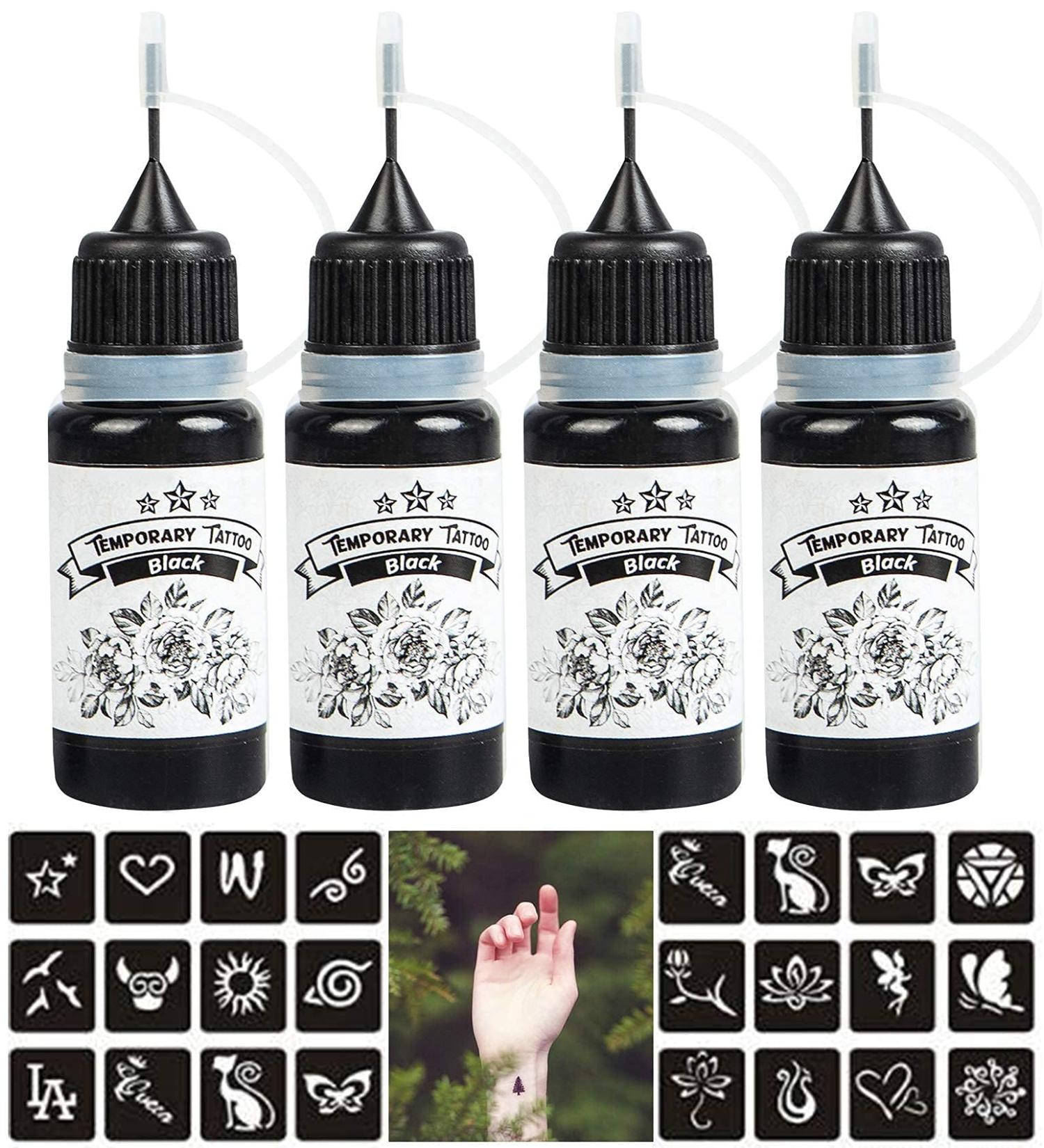 4 Pack Temporary Tattoo Ink, Temporary Tattoo Kit, Semi Permanent Tattoo with Free Tattoo Stencils, DIY Tattoo Set, Realistic Fake Tattoos 4 Pack-A1
