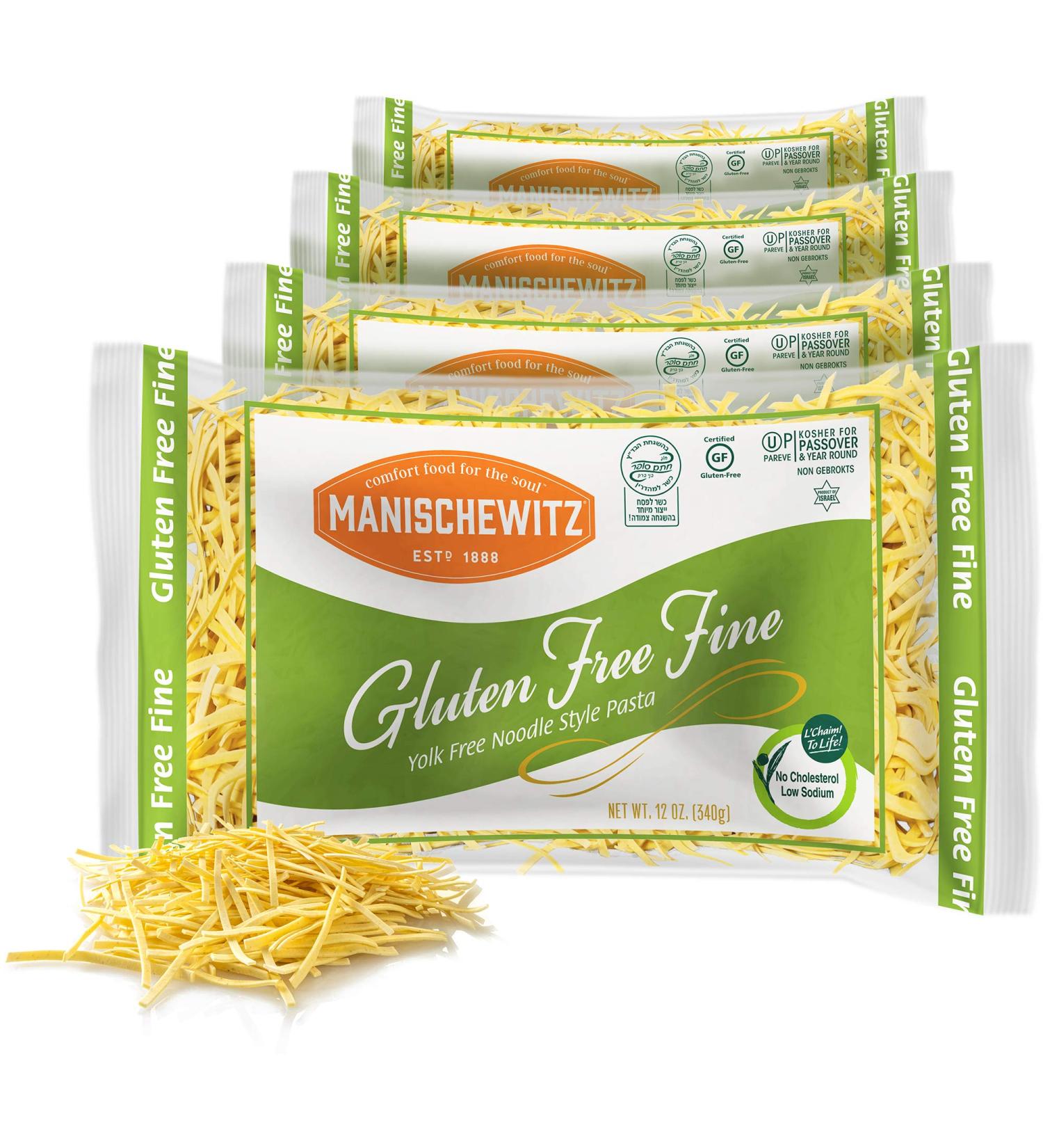 Manishewitz Gluten Free Fine Noodles 12oz (4 Pack) All Natural, Yolk Free, Low Sodium, Kosher for Passover and Year Round