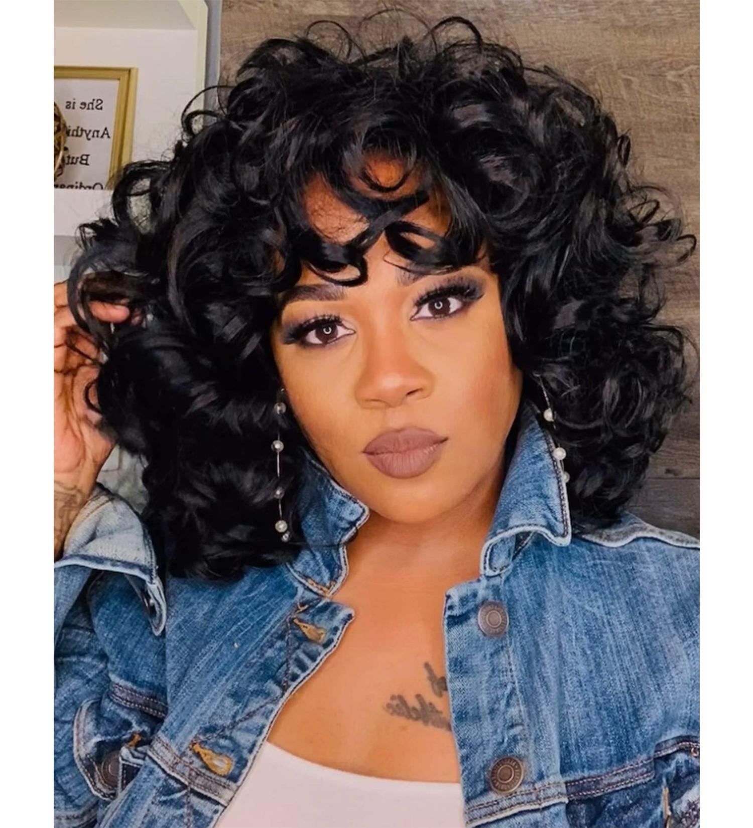 KEAT Short Curly Kinky Wig with Bangs for Black Women - Black Big Afro Wigs for African American - Natural Synthetic Soft Wigs for Daily Party (K001BK) - Buy Online on GoSupps.com
