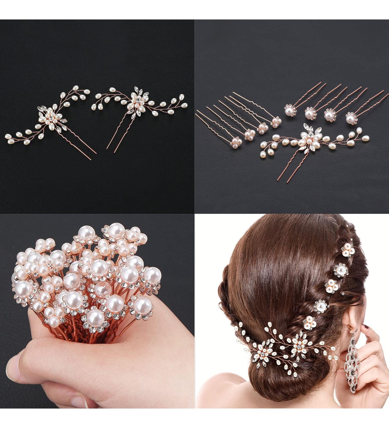 40-Piece Wedding Pearl & Rhinestone Hair Pins Set for Brides & Bridesmaids - Buy Online on GoSupps.com