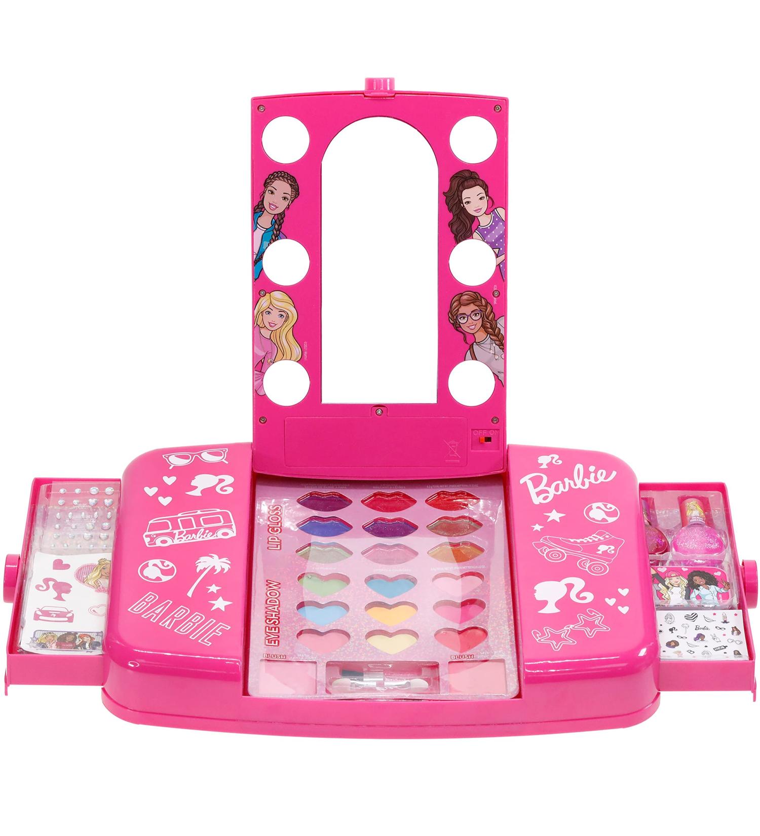 Barbie Beauty Vanity Set with Light-Up Mirror for Ages 3+ | Includes Lip Gloss, Eye Shadow, Nail Polish & Accessories | Ideal for Parties & Sleepovers - Buy Online on GoSupps.com