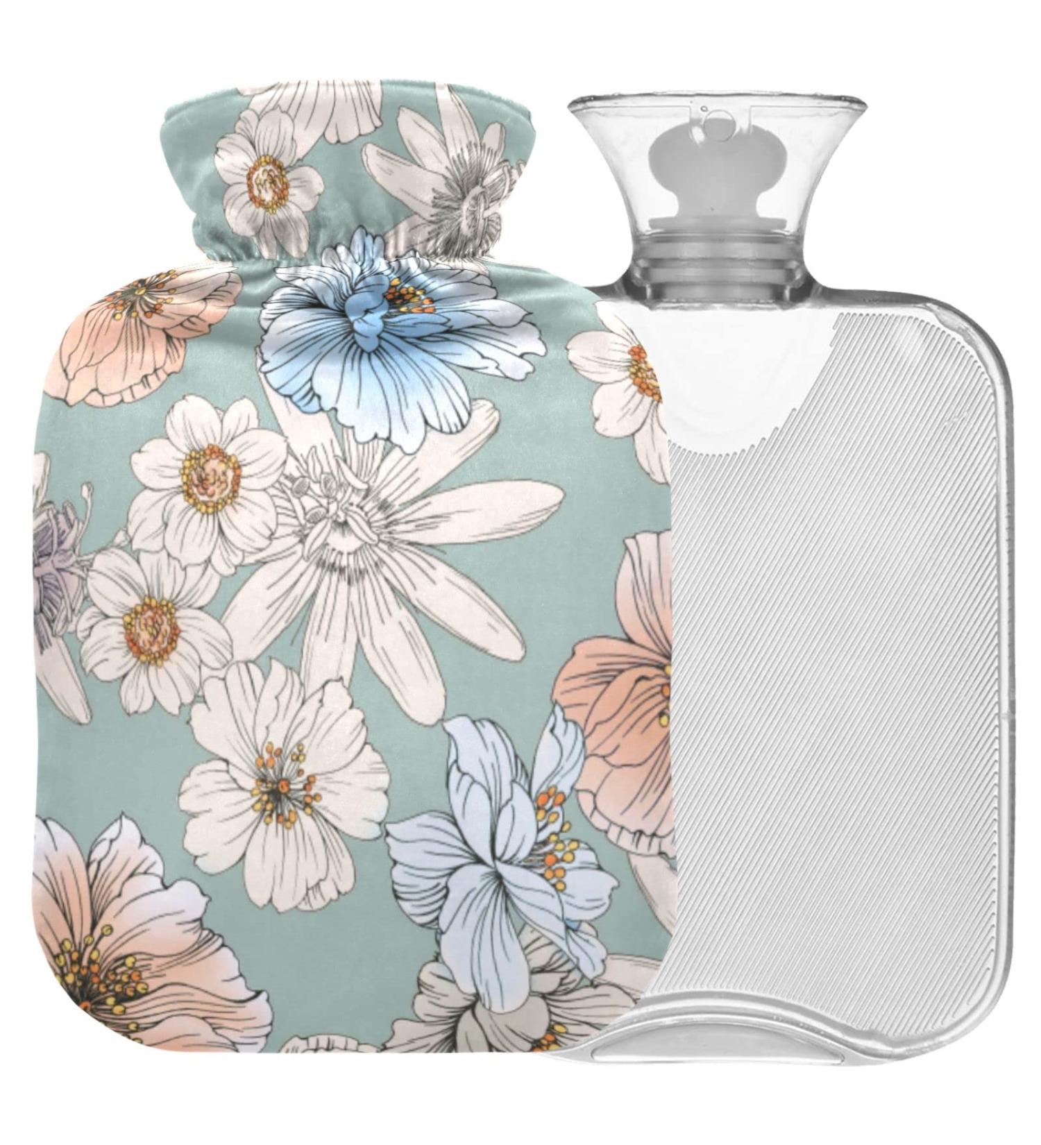 Buy Naanle Hot Water Bottle - Yellow Blue Flowers | 1L Transparent Heat Bottle for Back Pain Relief Hand & Foot Warmer Neck Therapy - International Shipping - Buy Online on GoSupps.com