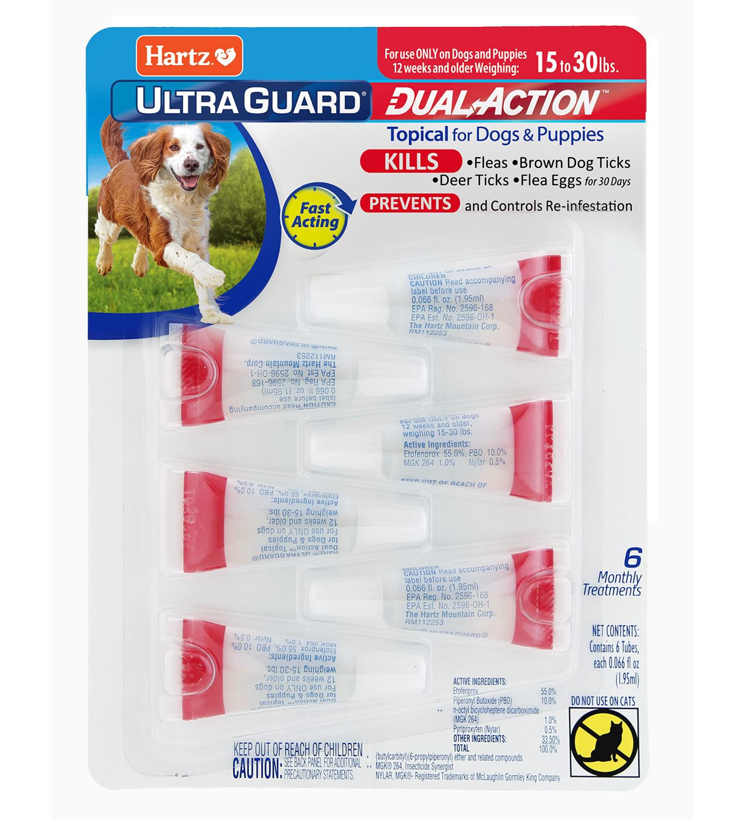 Hartz UltraGuard Dual Action Flea & Tick Topical Treatment for 15-30 lb Dogs - 6 Months Protection - Buy Online on GoSupps.com