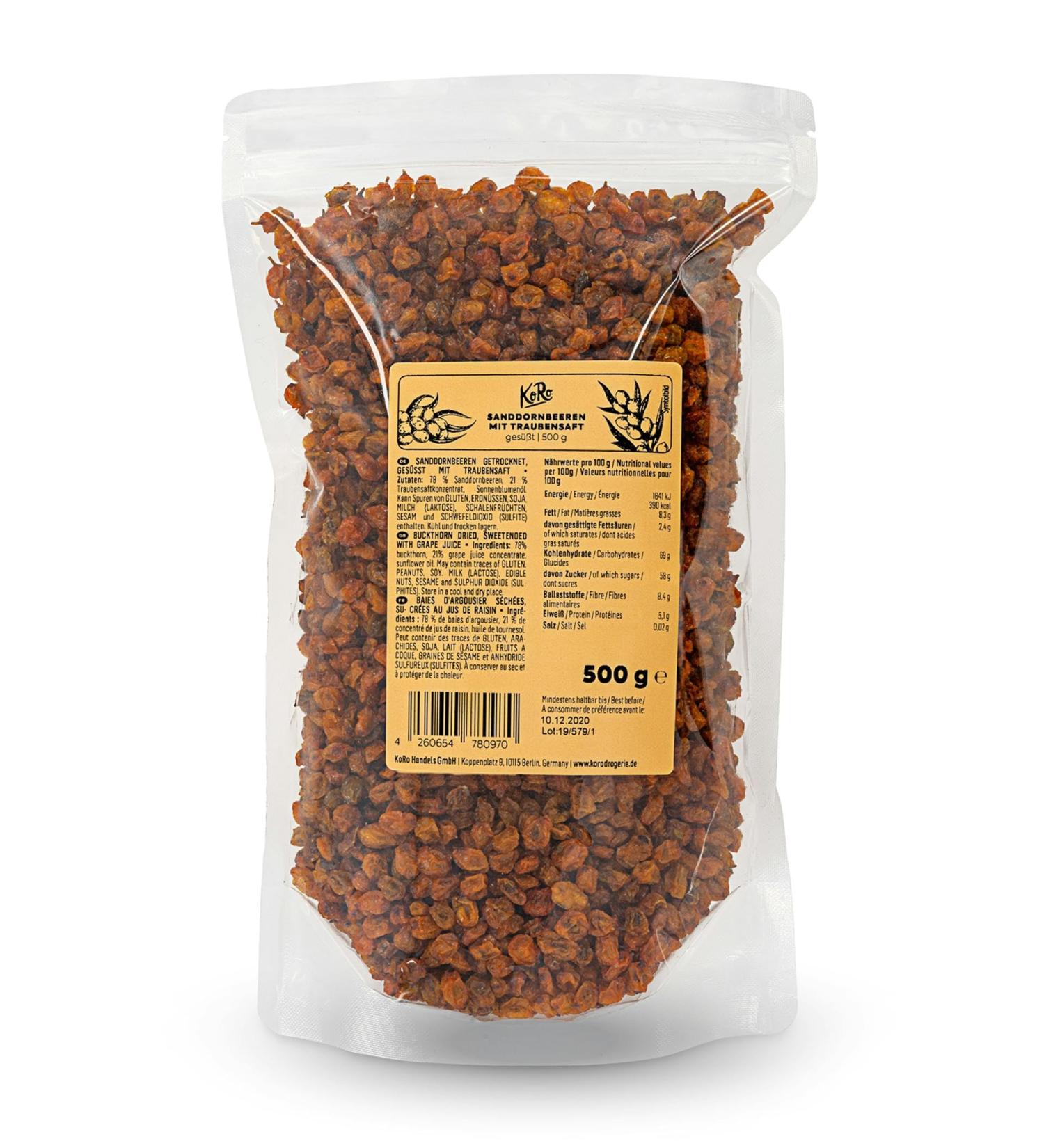 Choir KoRo Sea buckthorn berries with grape juice 500 g - Buy Online on GoSupps.com