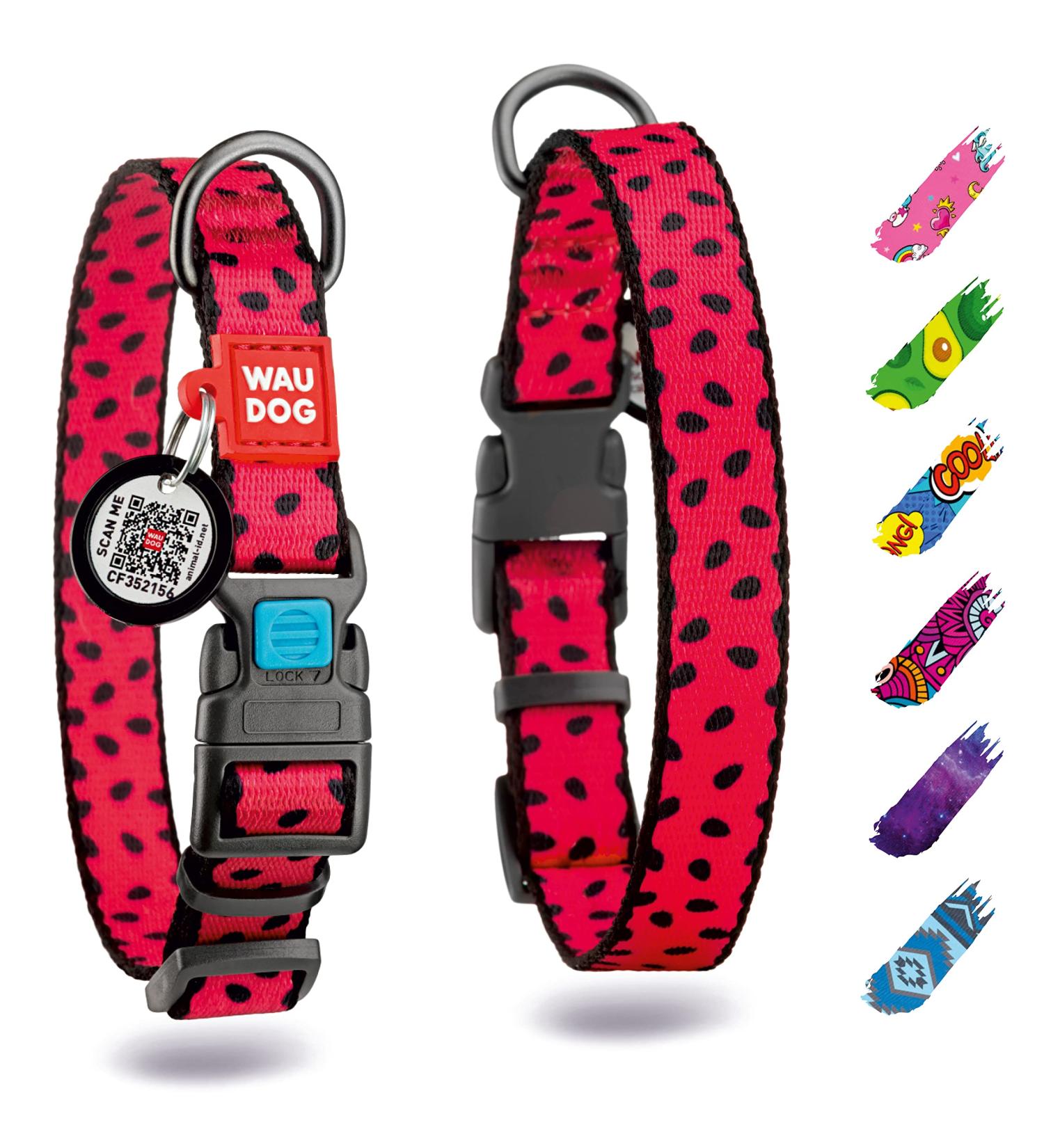 Waudog Adjustable Nylon Dog Collar - Large & Medium Dogs | Pink Watermelon 23-35 cm 15 mm Width | Durable & Stylish Neck Band for Puppies - Buy Online on GoSupps.com