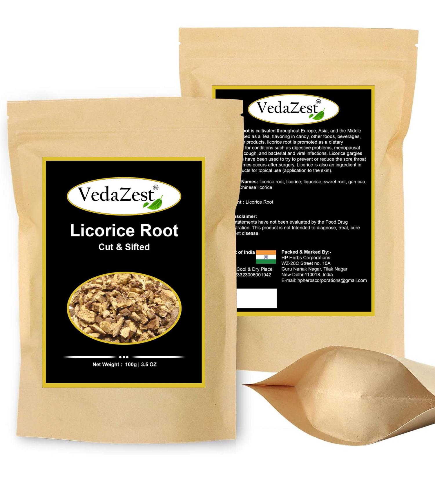 VedaZest Natural Licorice Root (100g) Non-GMO Dried & Pure Licorice Root Tea Mulethi for Digestion Skin Health Hair & Face