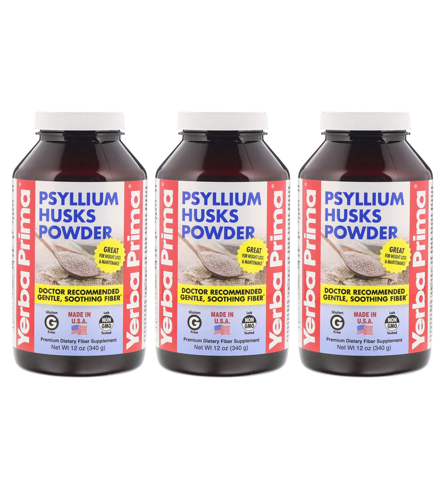 Yerba Prima Psyllium Husks Powder 12 oz (Pack of 3) - Natural Fiber Supplement for Colon Cleansing - Vegan, Non-GMO, Gluten-Free - Buy Online on GoSupps.com