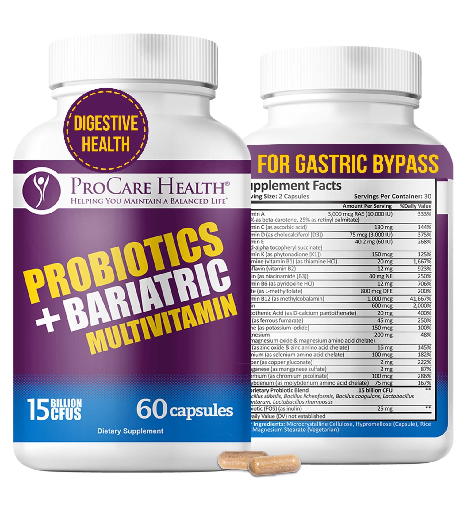ProCare Health Probiotic Bariatric Multivitamin with Iron 45mg (60 Count) - 15 Billion CFU Bariatric Probiotic Fast Dissolving Veggie Capsules to Support Gut and Immune Health in Bariatric Patients 60 Count (Pack of 1) - Buy Online on GoSupps.com
