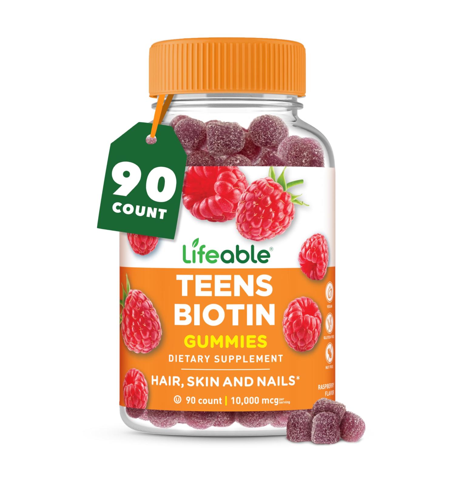 Lifeable Teens Biotin 10000mcg Gummies | Vitamin B7 | Vegan Biotin Supplement | Great Tasting Biotin Gummies for Hair Growth Healthy Skin and Nails | Biotin Vitamins for Teens | 90 Gummies - Buy Online on GoSupps.com