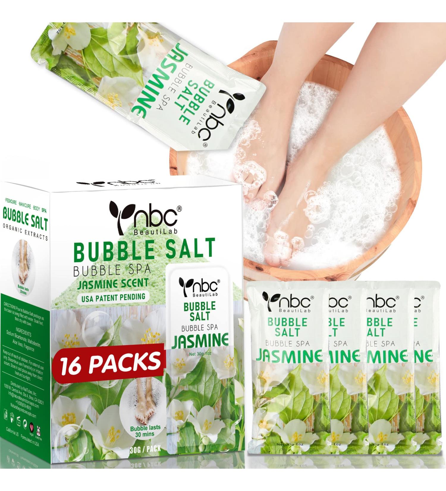 Pedicure Kit Foot Soak Set - Jasmine Bubble Salt for Home Pedicure Supplies and Foot Care - 16 Packs A Box - Buy Online on GoSupps.com