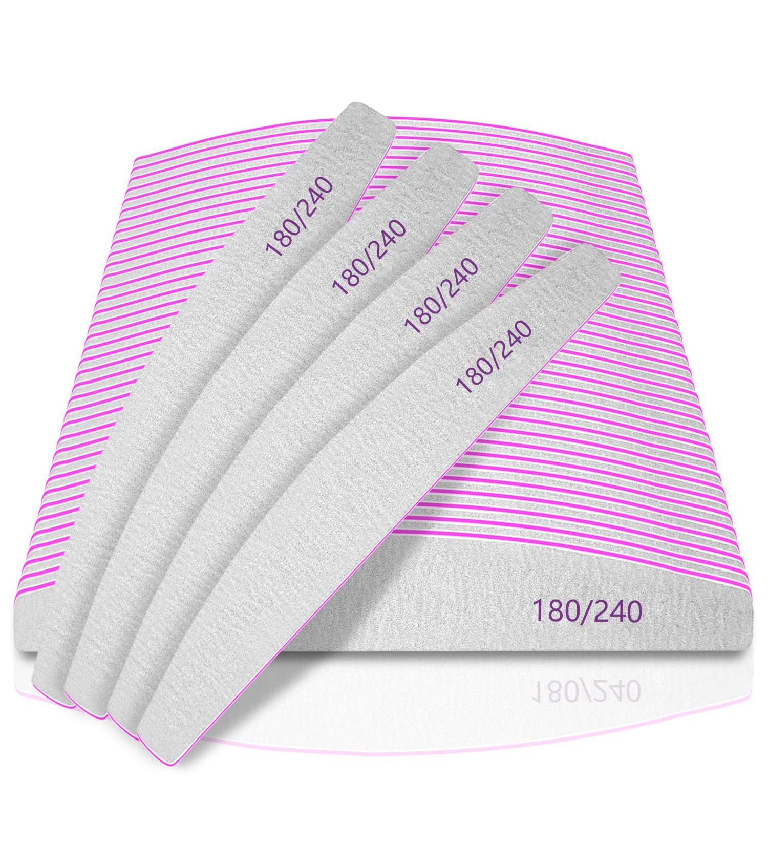 50Pcs Professional Nail Files 180/240 Grit for Acrylic, Gel, Thick Nails - Washable & Reusable Double-sided Emery Board for Natural Nails - Buy Online on GoSupps.com