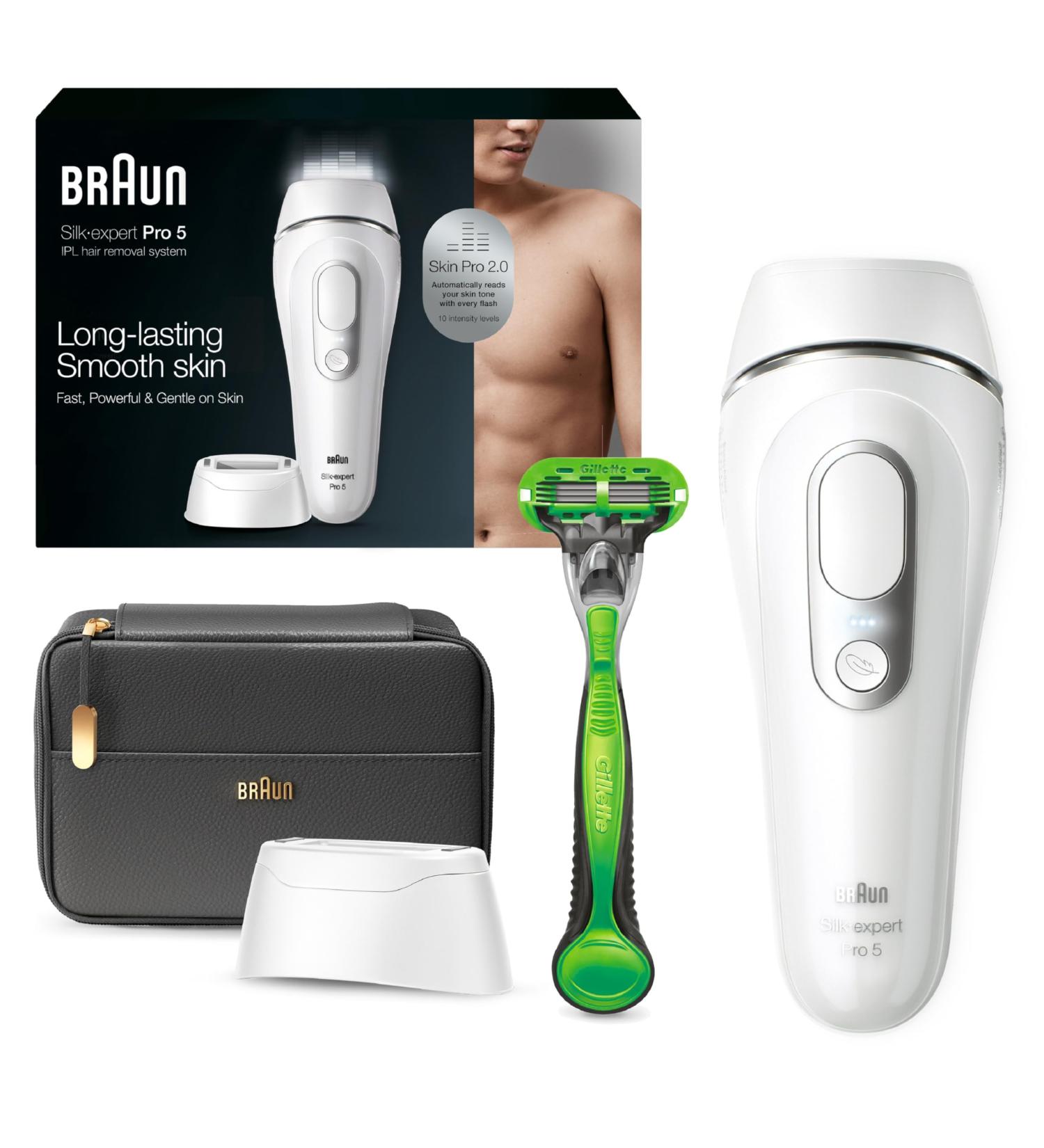 Buy Braun IPL Long Lasting Laser Hair Removal Device PL5145 for Men & Women | Safe Painless Includes Gillette Razor & Pouch - Buy Online on GoSupps.com