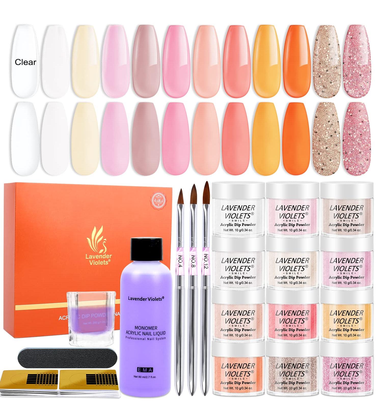 Lavender Violets 12-Colours Acrylic Powder Nail Kit with DIY Art Tools - N963A Sunset Rose Gold - Buy Online on GoSupps.com