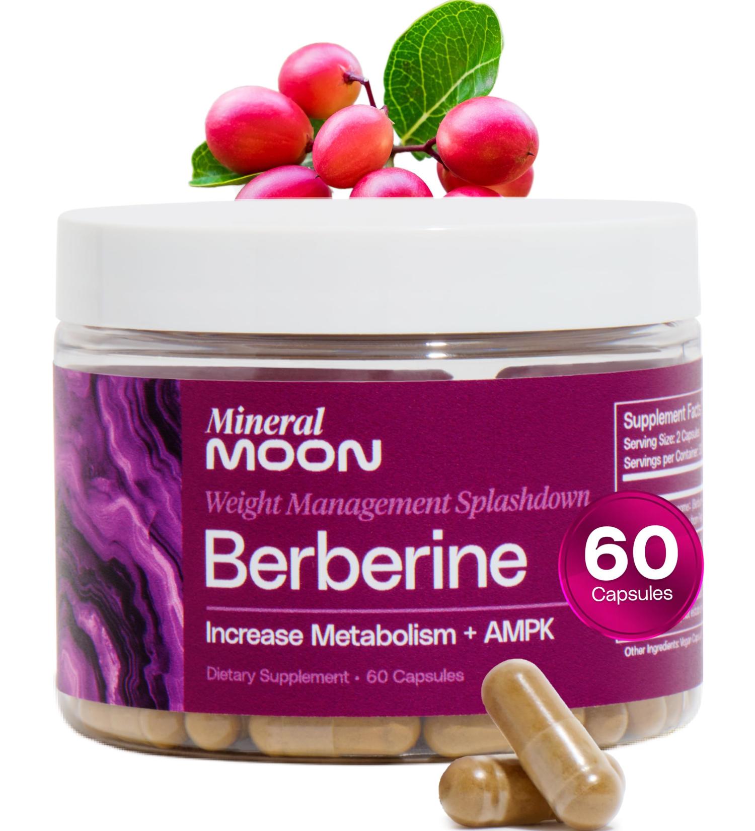 Mineral Moon Premium Berberine Supplement Body Composition, 60 Capsules - with Cissus Quadrangularis & Berberine Phytosome - Supports Overall Wellness - Buy Online on GoSupps.com