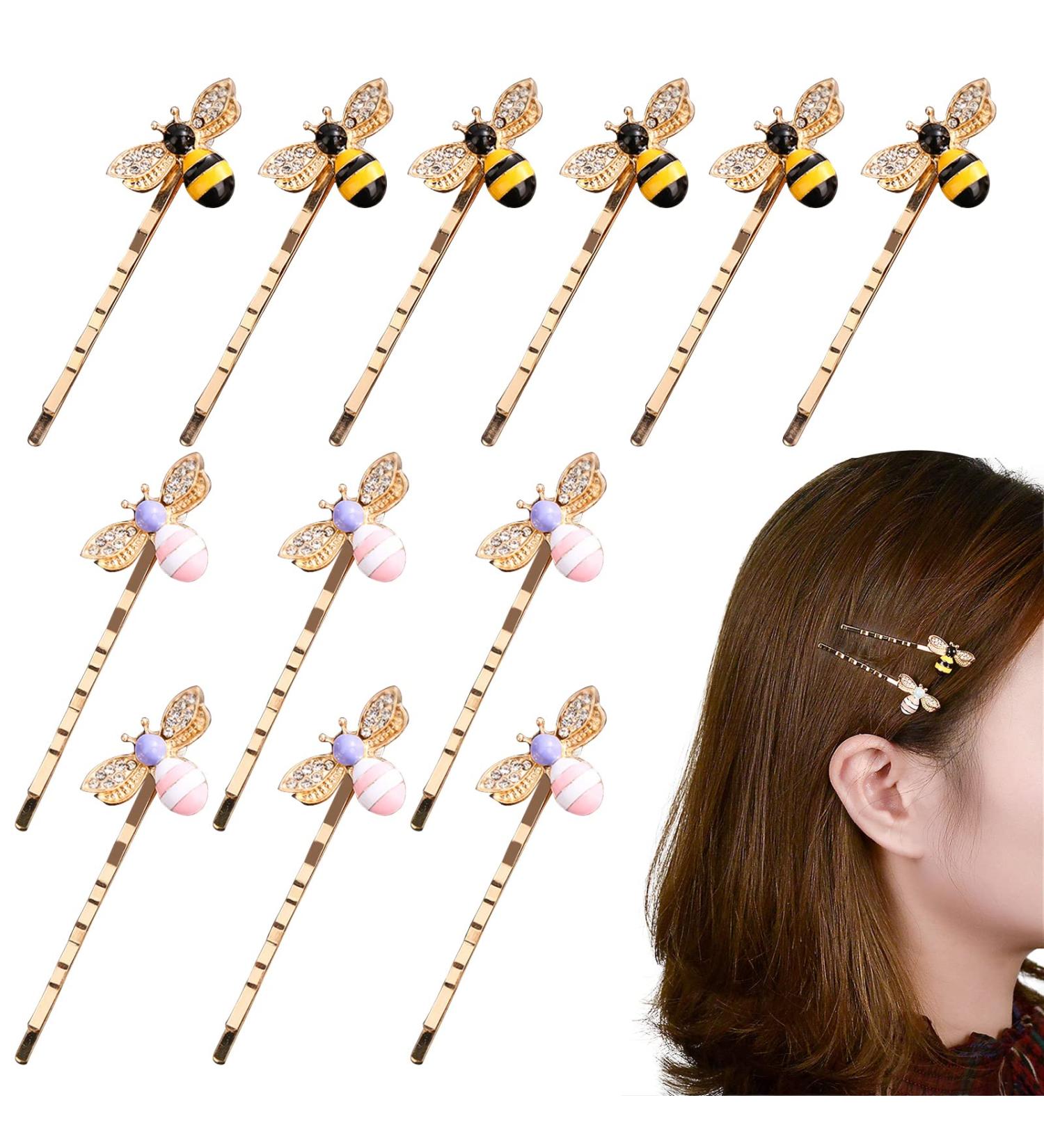 Luckycivia 12 Pcs Metal Cute Bee Hairpin Set for Women and Girls | Exquisite Alloy Crystal Hair Side Clips | Honeybee Hair Accessories (2 Colors) - Buy Online on GoSupps.com