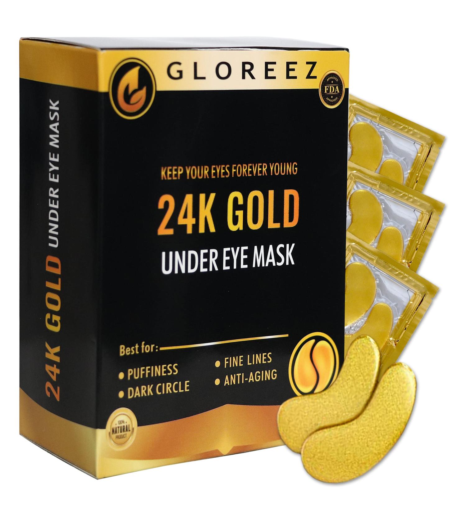 GLOREEZ 24K Gold Under Eye Masks - Moisturizing Anti-Aging Patches for Dark Circles, Puffiness, Wrinkles & Eye Bags | 15 Pairs - Buy Online on GoSupps.com
