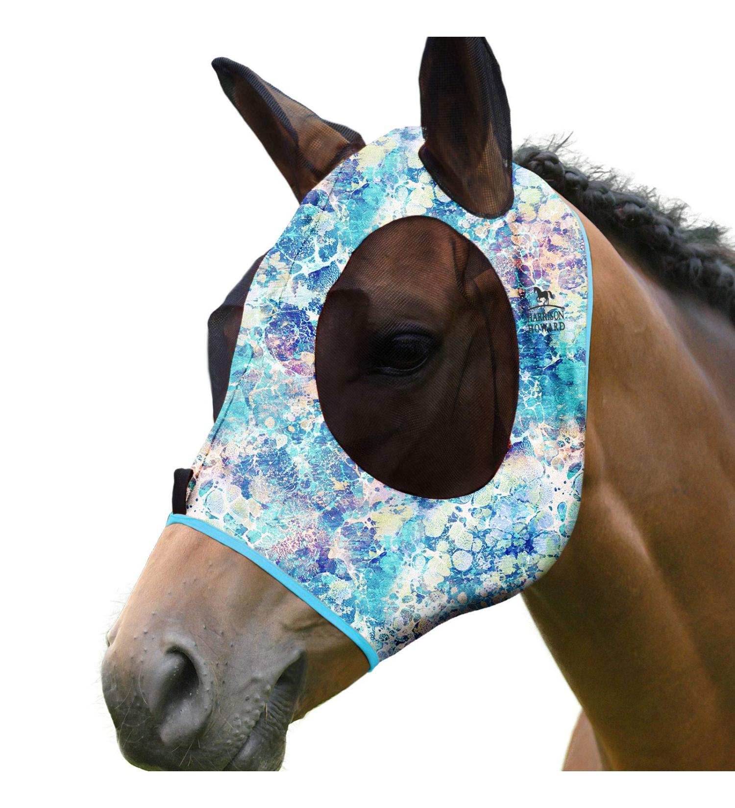 Harrison Howard Super Comfort Stretchy Fly Mask Large Eye Space UV Protection & Breathable Design in Green Water Tone (L) - Buy Online on GoSupps.com