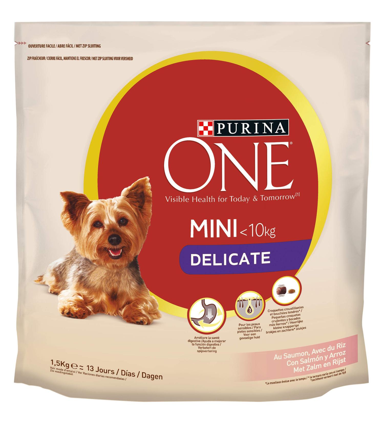 Purina One Mini Delicate Salmon With Rice - 1.5kg - Dry Food for Small Dogs with Sensitive Digestion - Pack of 6*1.5 KG - Buy Online on GoSupps.com