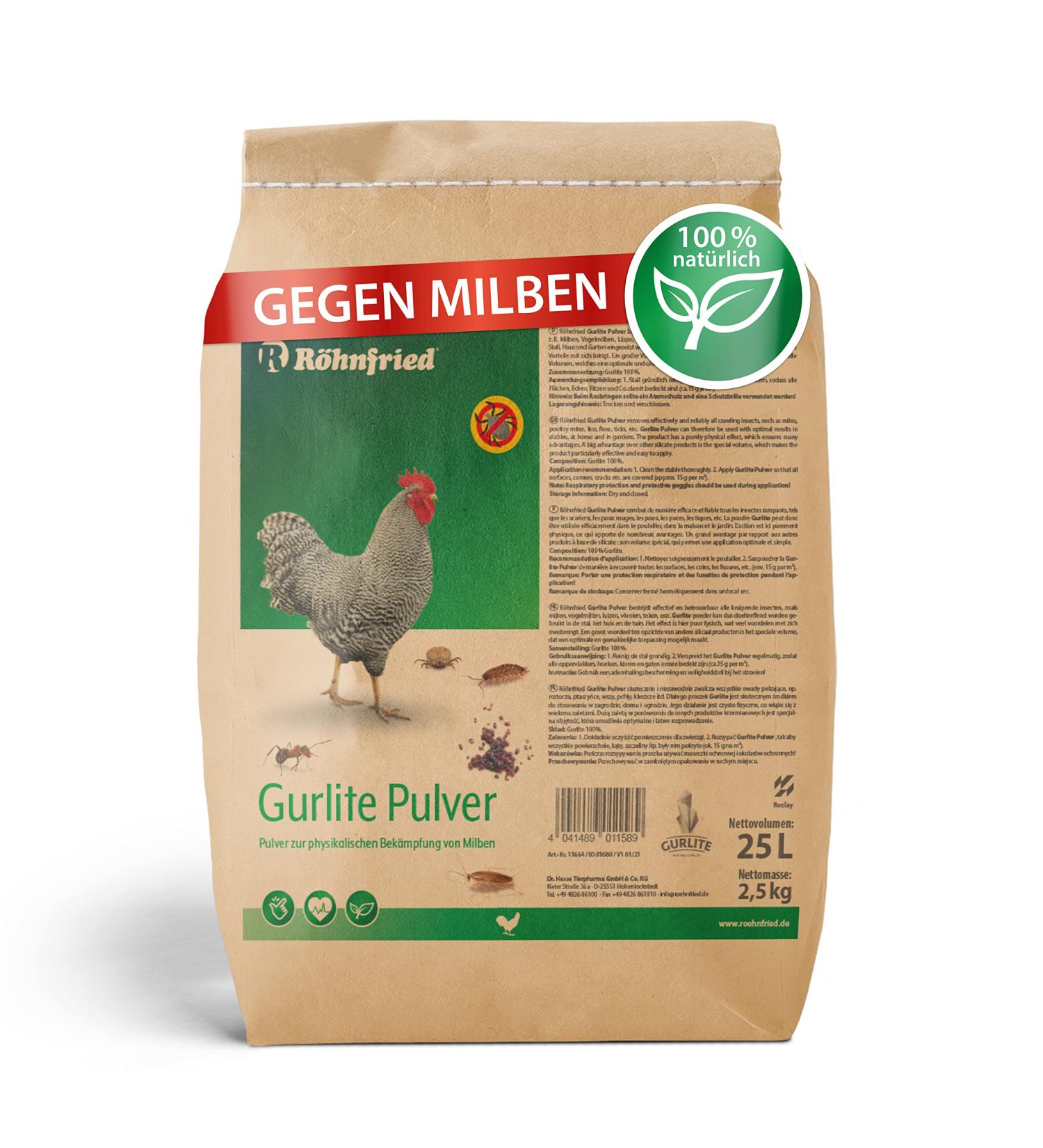 R hnfried Gurlite Powder - 25L Natural Mite & Parasite Control for Chickens Quail & Poultry - Effective Protection Against Red Mites Lice Fleas & Ticks - Buy Online on GoSupps.com