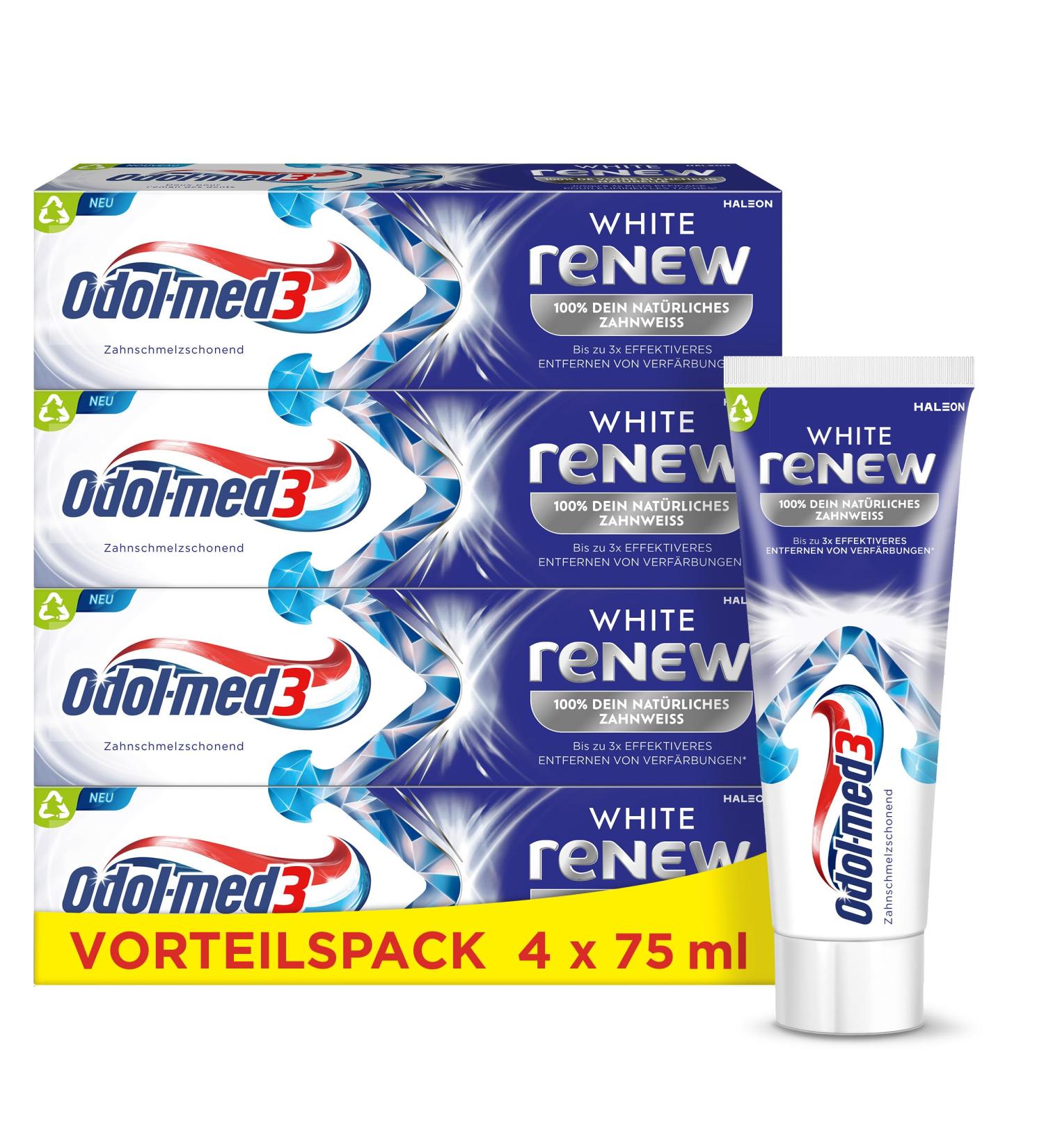  Odol-med 3 Odol-med3 White ReNEW Toothpaste up to 3 times more effective* forms a protective shield for long-lasting white teeth*** 4 x 75 ml - Buy Online on GoSupps.com