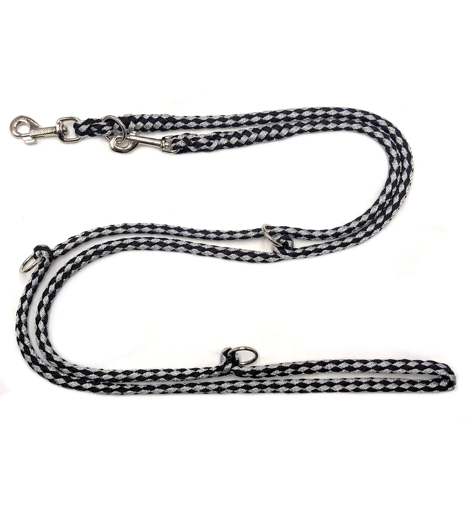 Dogeline Double leash Practice line for medium dogs up to 45 kg over 39 colors very stable (2.40 m Dallas) 2.40 m black and gray