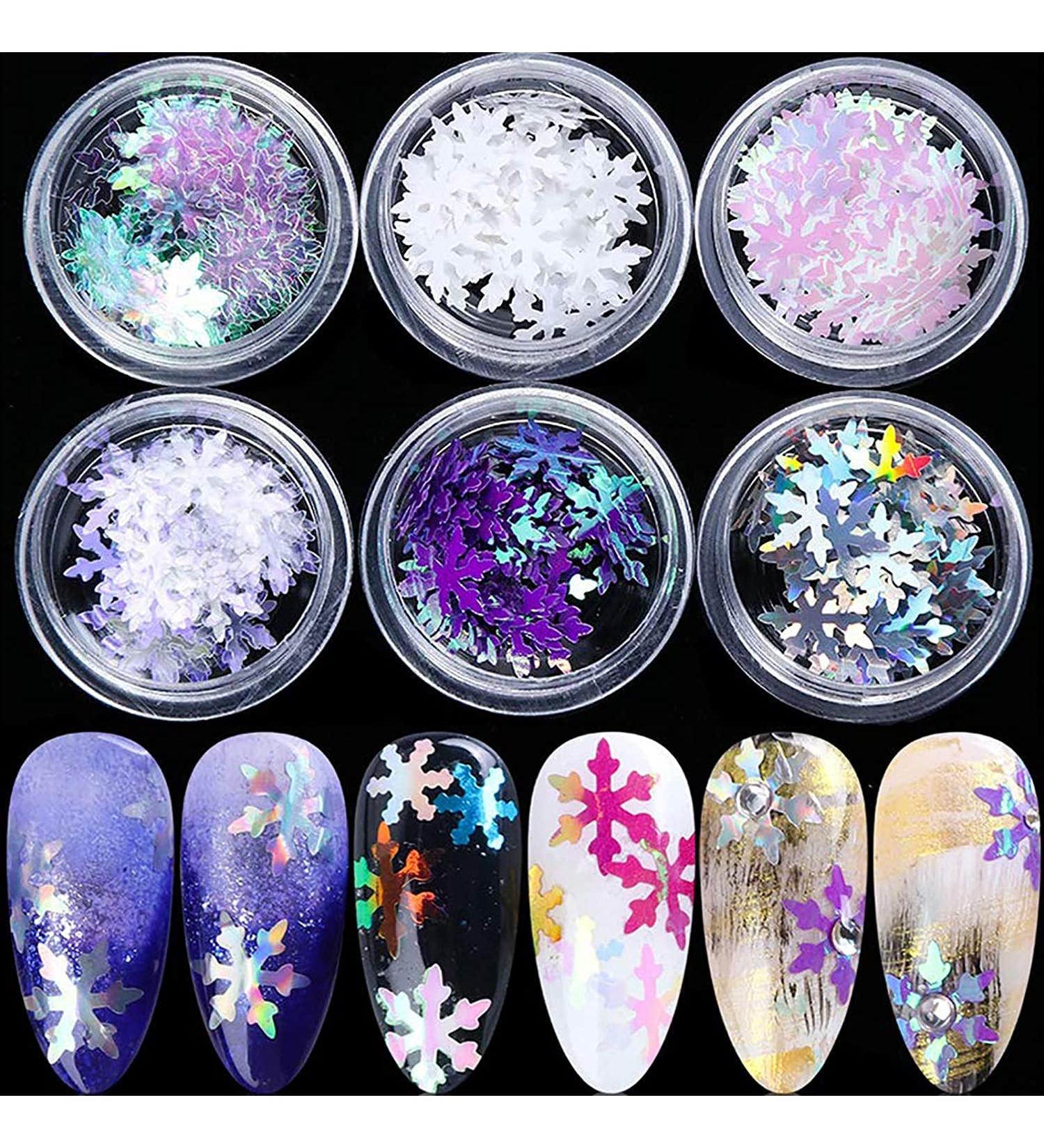 Nail Glitter Sequins - 6 Boxes Snowflake Christmas Nail Art | Holographic Glitter for DIY Decorations - Buy Online on GoSupps.com