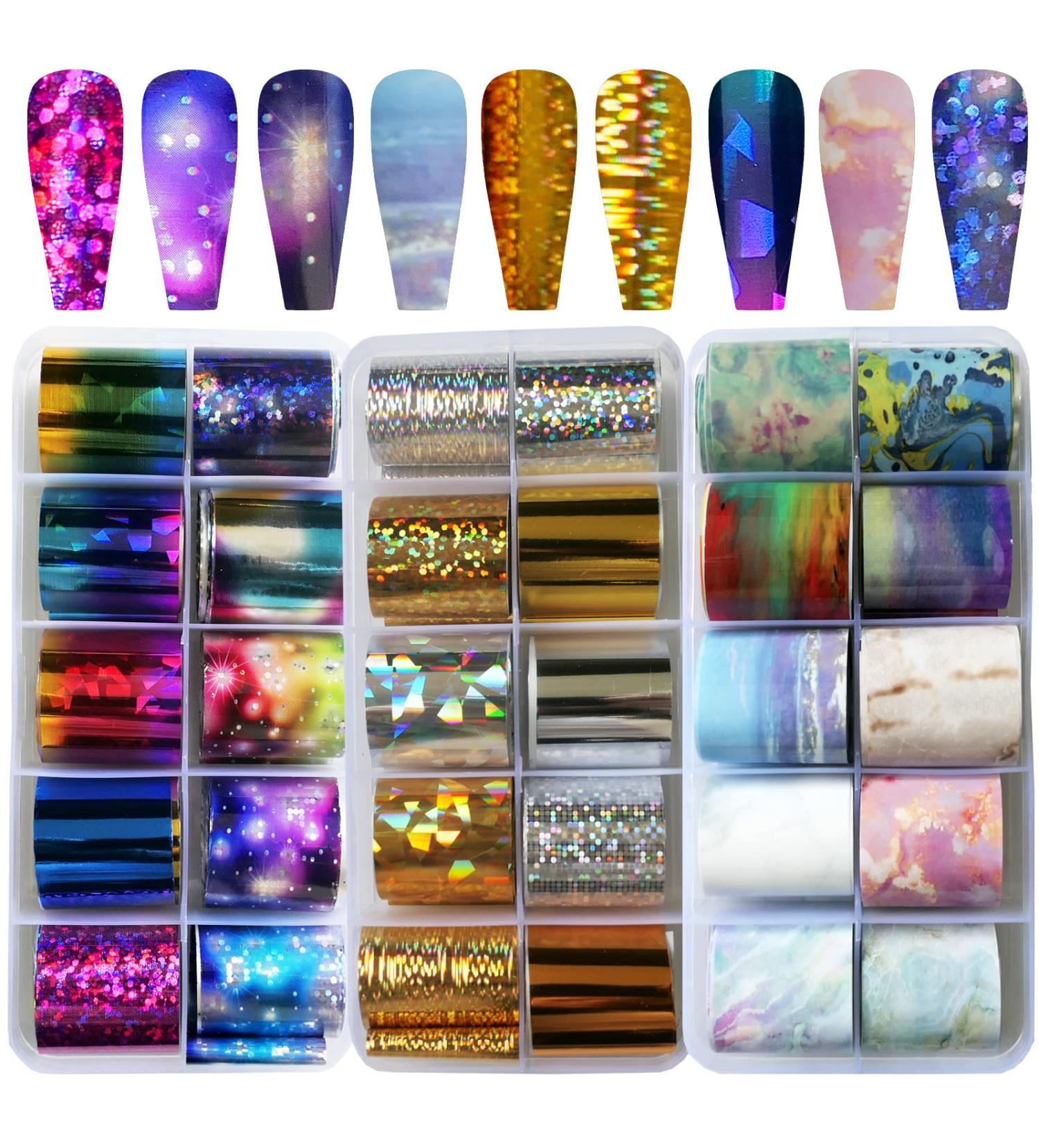 30 Sheet Holographic Nail Transfer Foils - Marble & Starry Sky Gold/Silver Stickers for Manicures - Buy Online on GoSupps.com