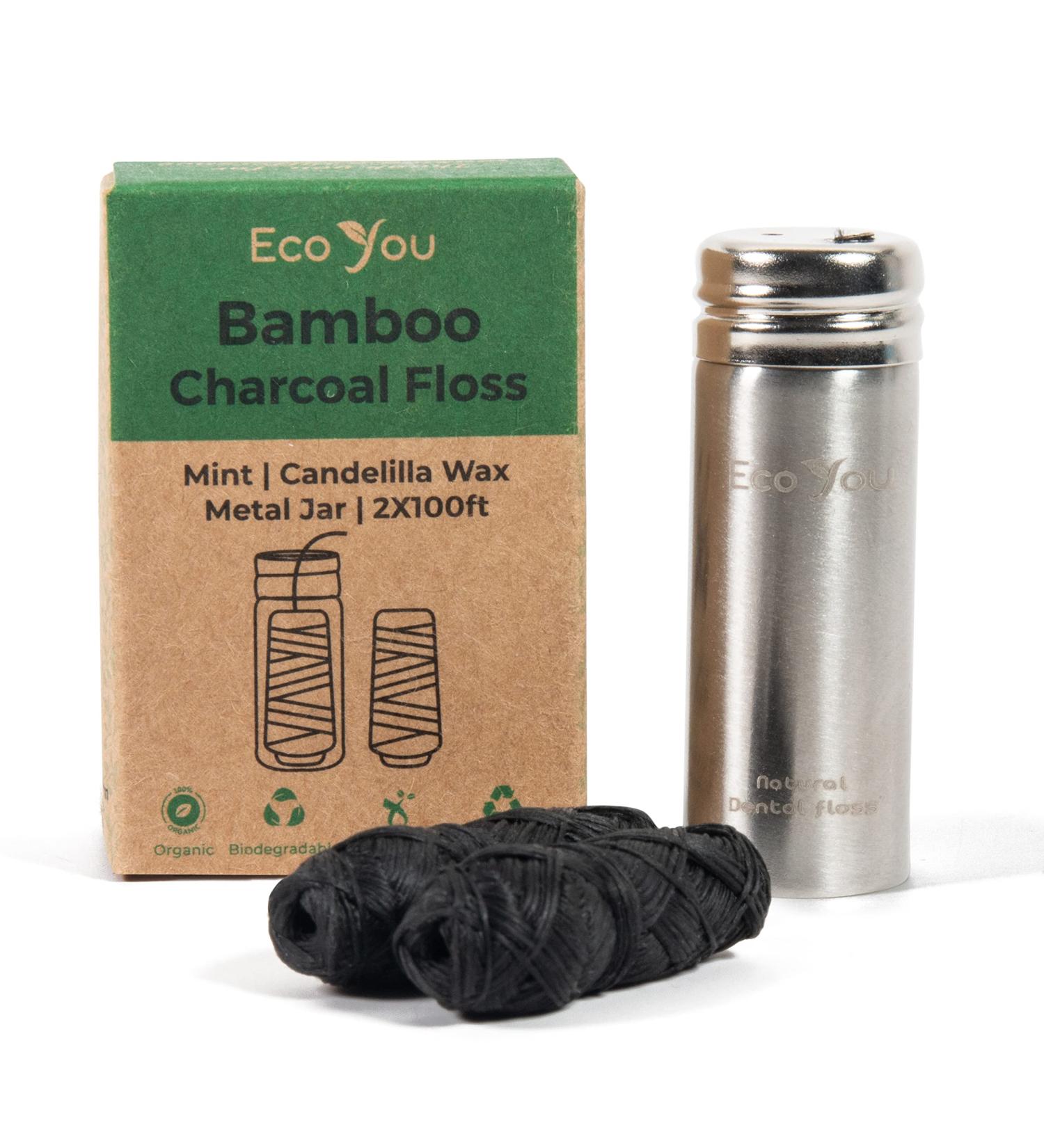 EcoYou Eco Floss | 2 Charcoal Dental Floss Refills + Dental Floss Holder | Mint & Candelilla Wax | Bamboo Floss Natural Dental Floss Charcoal Floss Biodegradable Floss Dental Floss Refill - Buy Online on GoSupps.com
