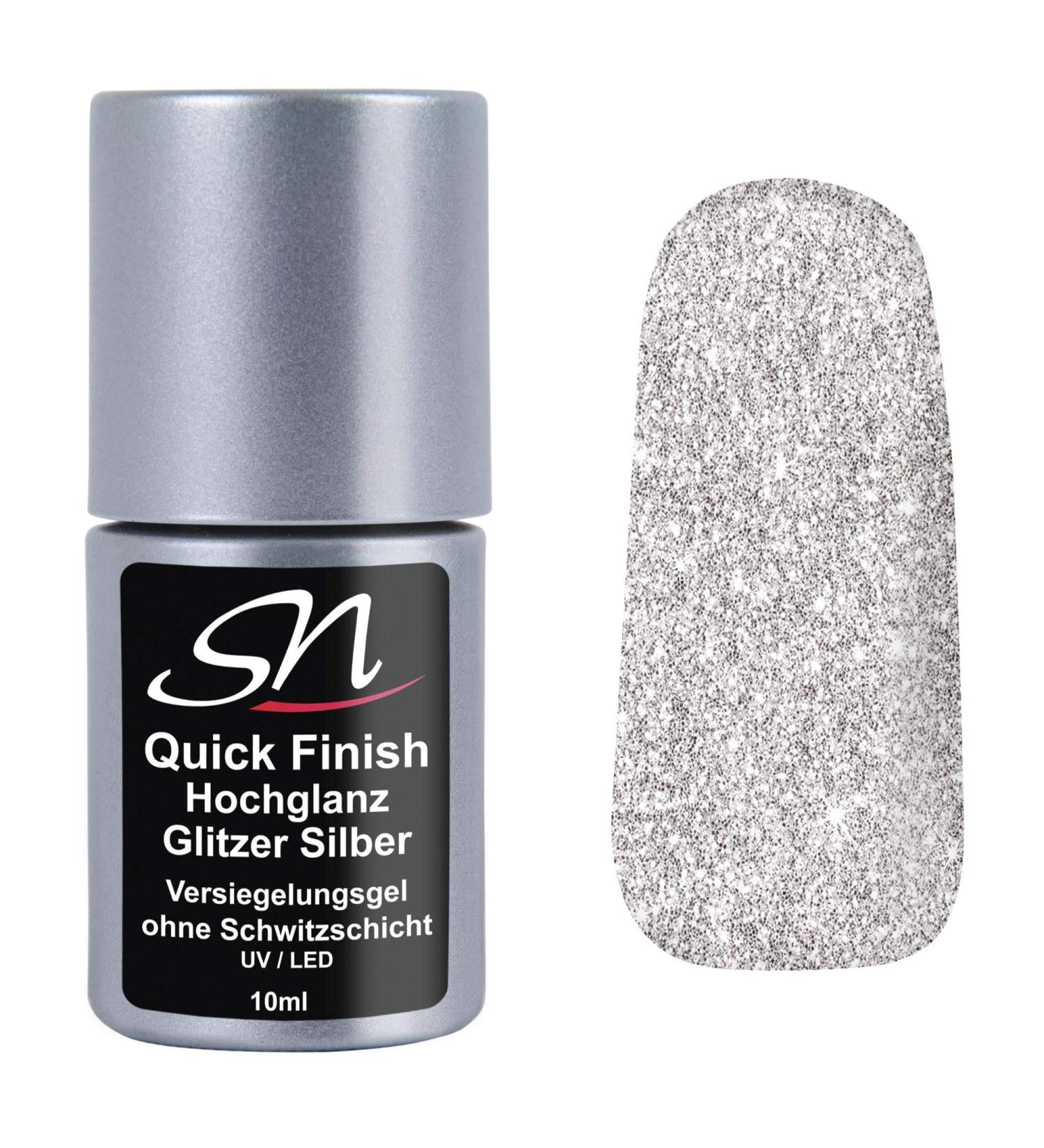 SN Quick Finish Glitter Silver High Gloss Sealing Gel - UV & LED Top Coat for Gel & Acrylic Nails - 10ml - Buy Online on GoSupps.com