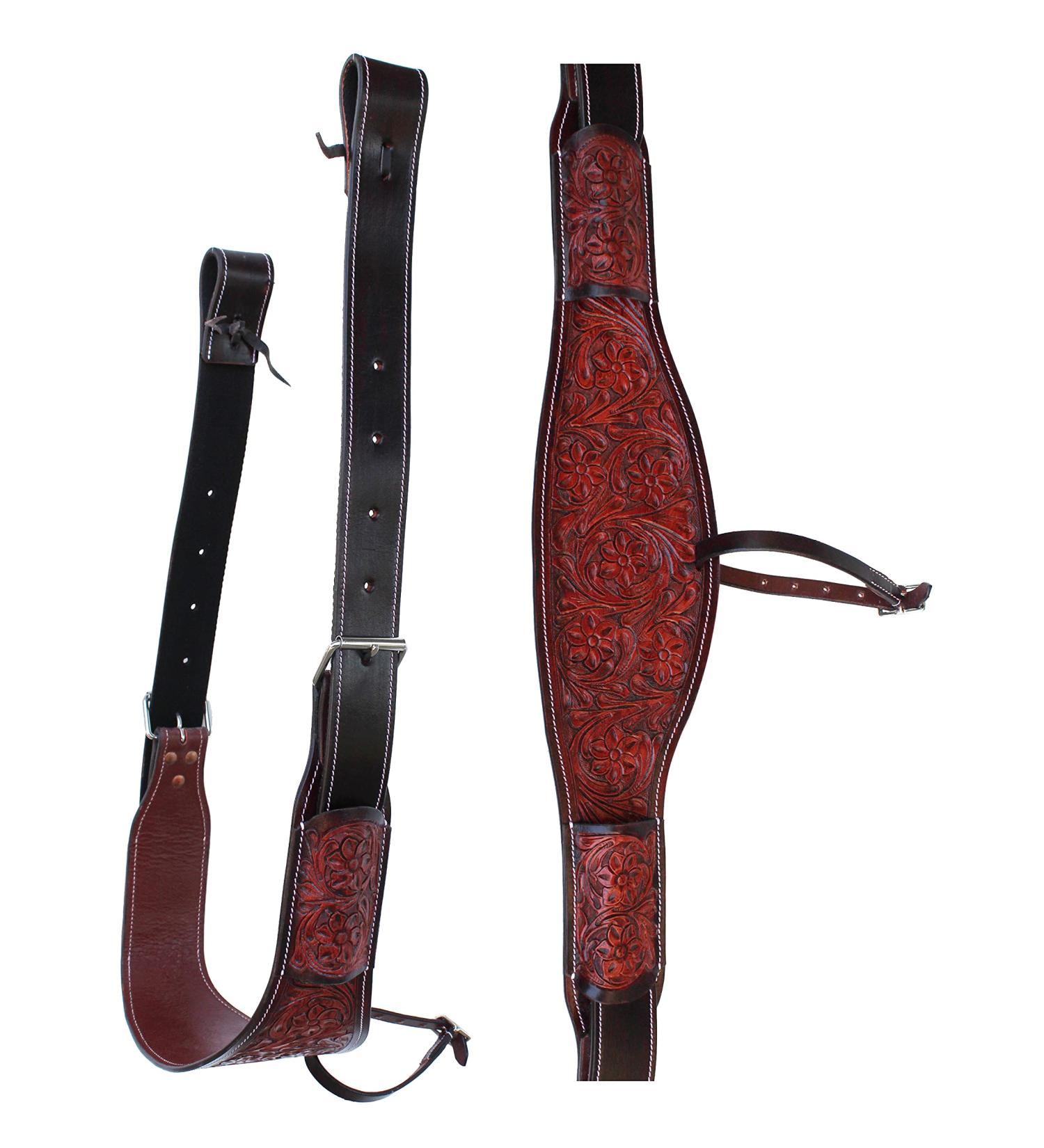 CHALLENGER Horse Floral Tooled Leather Rear Flank Saddle Cinch Billets 97101 Mahogany