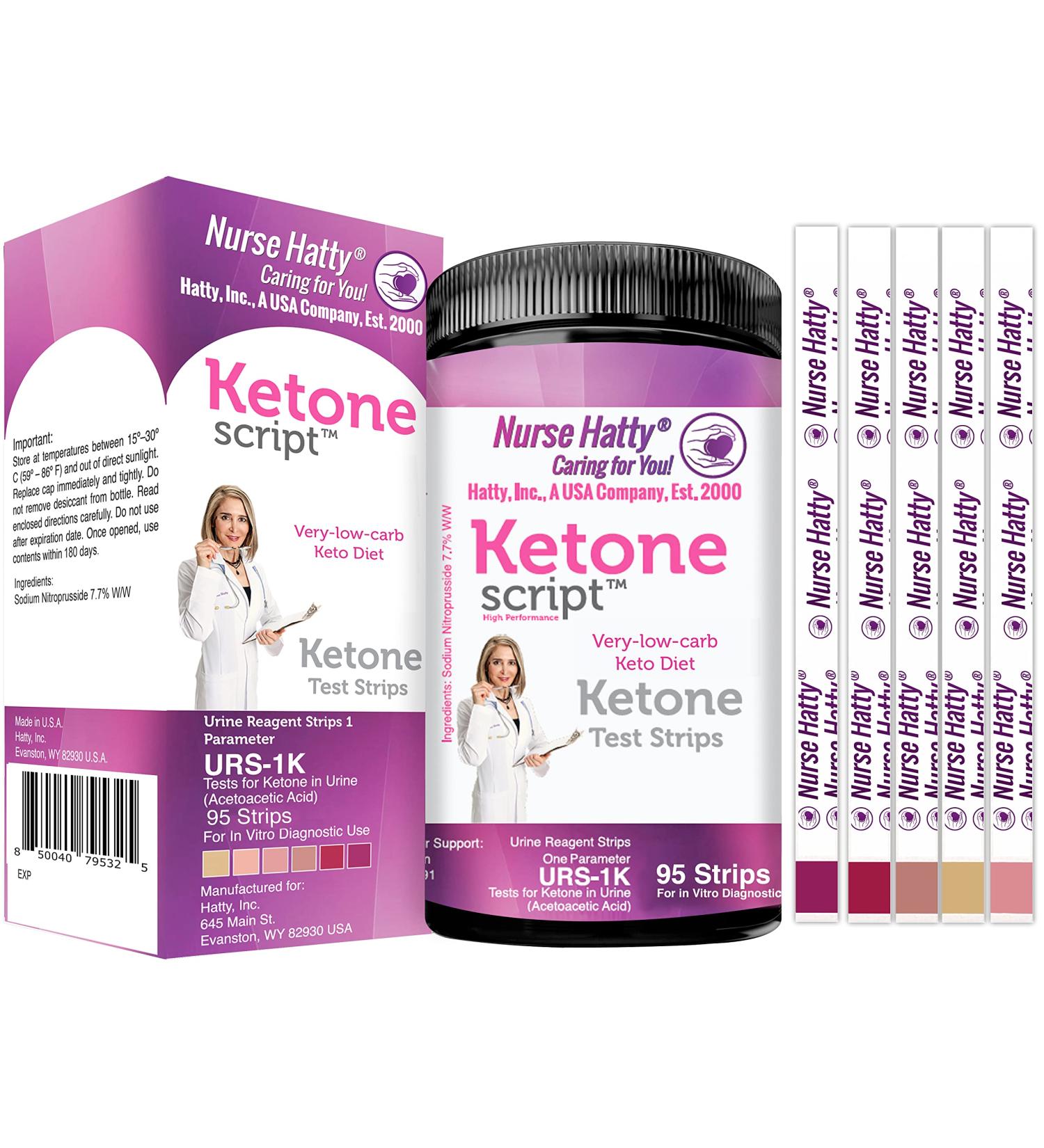 Nurse Hatty 95ct. - URS-1K - Great for Very-Low-carb Ketogenic Diet (VLCKD) - Ketone Script Ketone Test Strips - Reg. Length Strips.