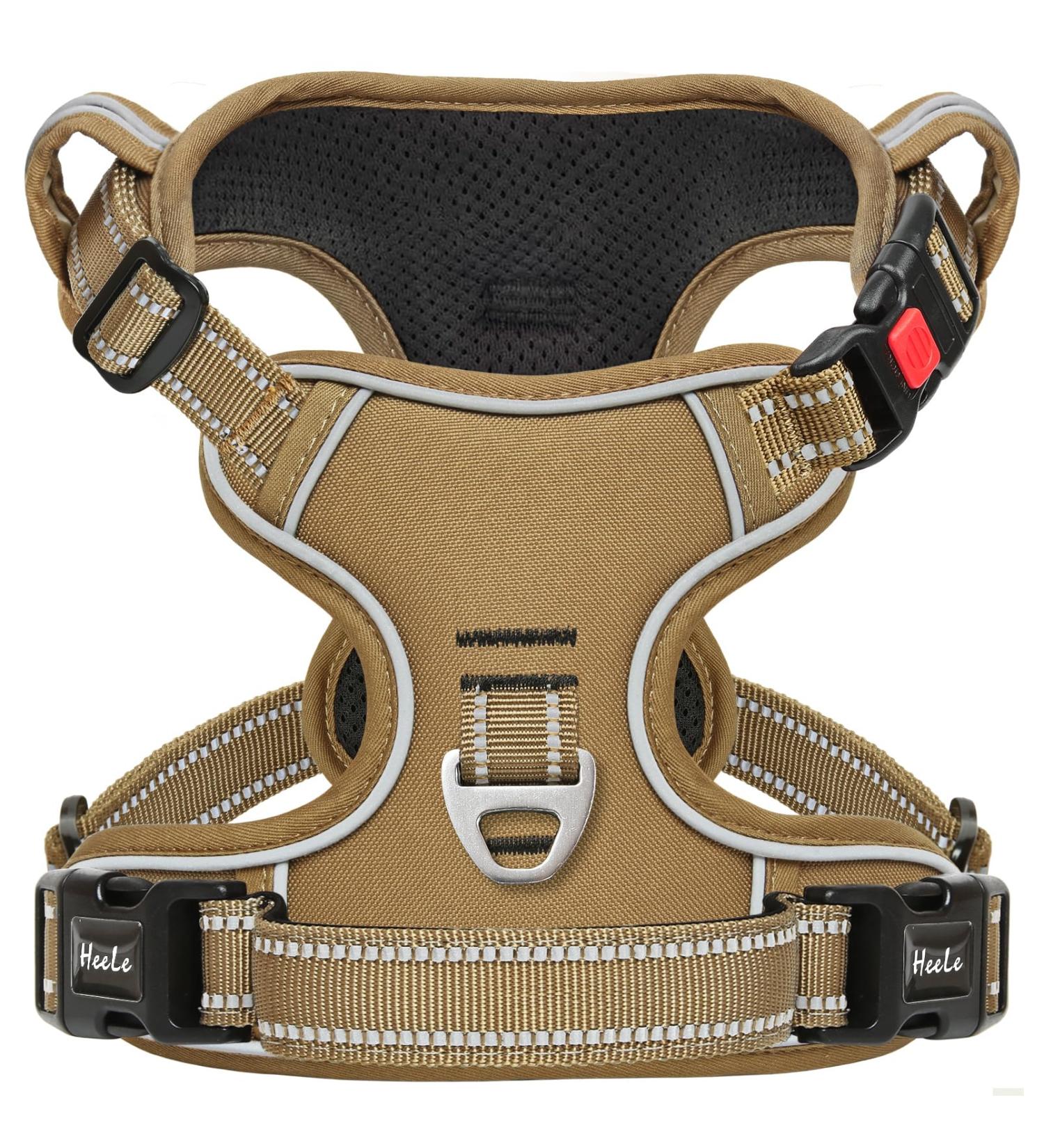 Heele Adjustable Dog Harness - Reflective Run Harness with Lockable Snap Lock Anti-Train Design Khaki Size M (38-71cm) - Perfect for Active Dogs - Buy Online on GoSupps.com