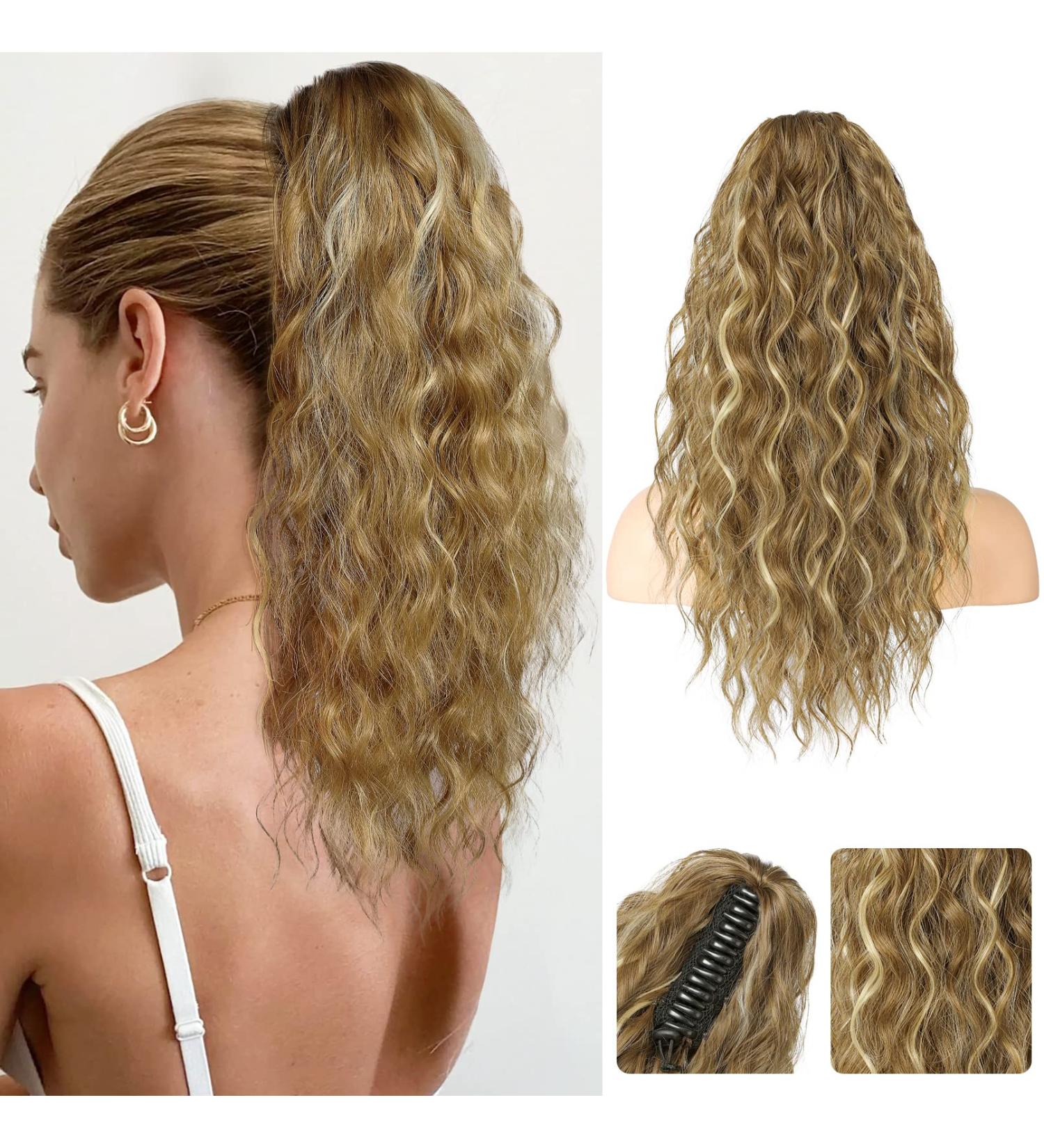 REECHO Multi Layered Curly Wavy Claw Clip Ponytail Extension - Medium Blonde with Highlights | 18 Inch - 160g - Buy Online on GoSupps.com