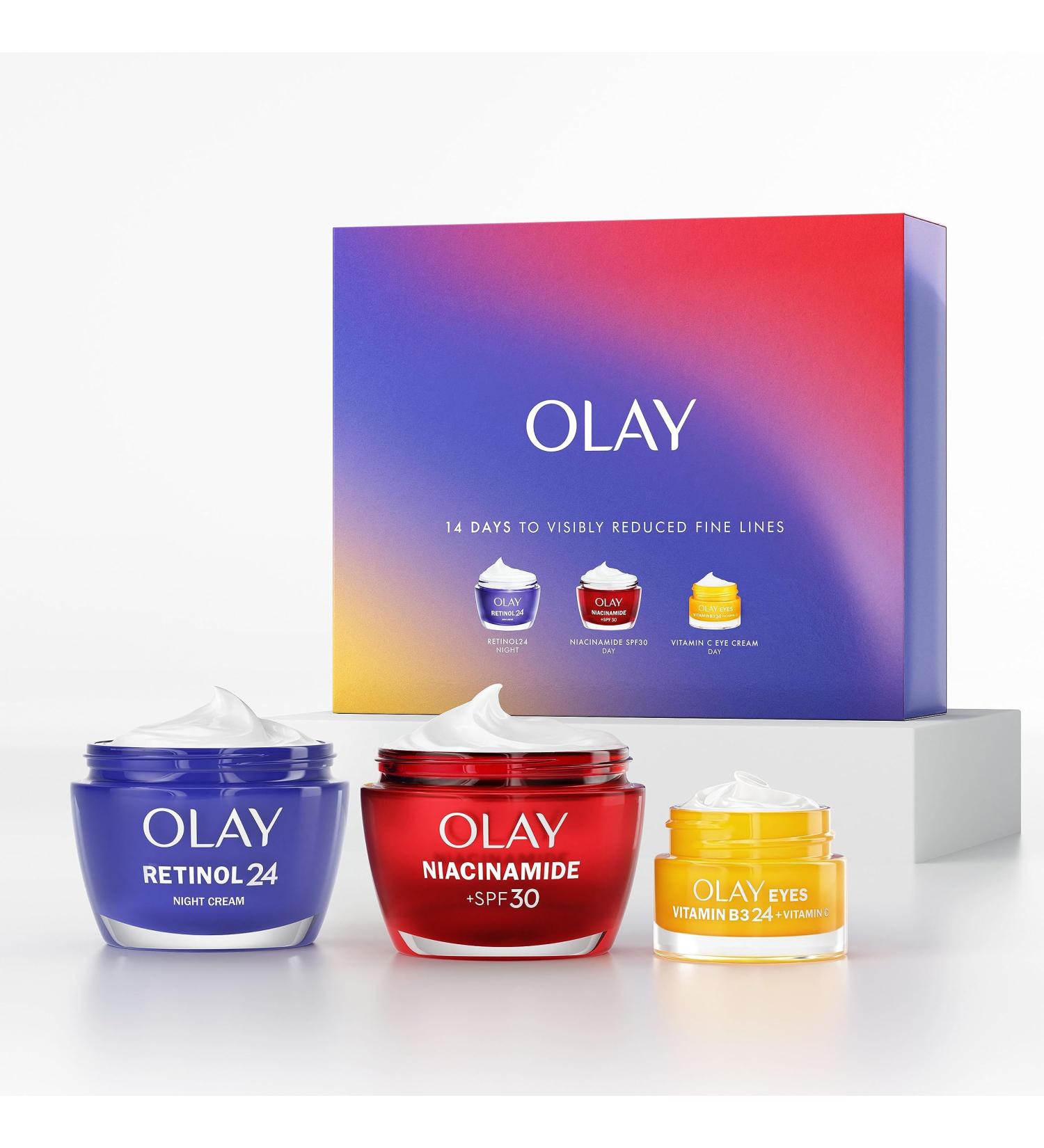 Olay Skincare Gift Set: Niacinamide SPF 30 Face Moisturiser + Retinol 24 Night Cream + Vitamin C Eye Cream For Dark Circles Skin Care Christmas Gifts For Women 50ml + 50ml + 15ml B3 24 + Vitamin C Eye Cream With Vitamin B3 Vitamin C & Peptides For Visibly - Buy Online on GoSupps.com