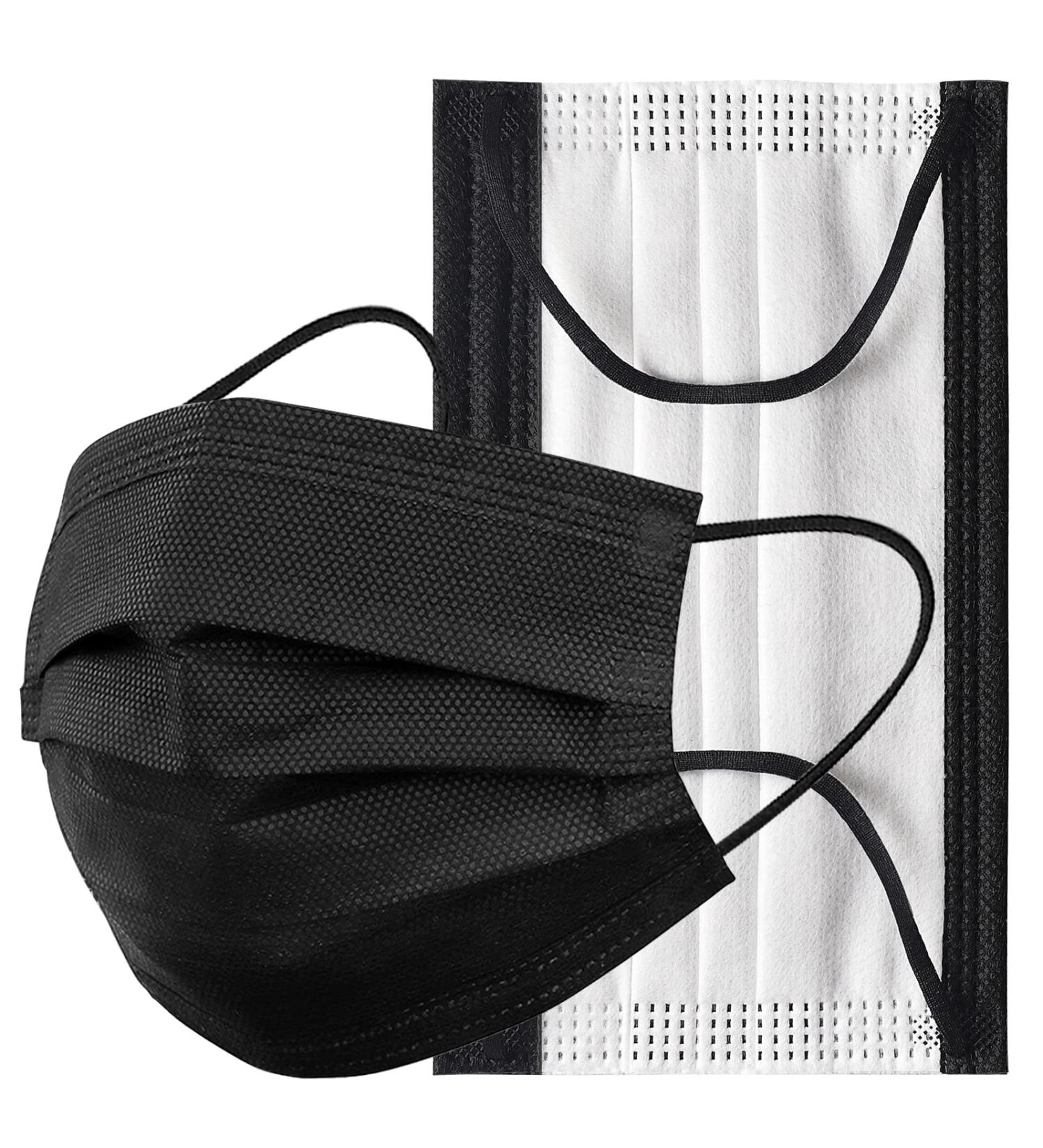 Assacalynn Disposable Face Masks 4 Layers - 2022 Upgrade, 50PCS Black Mask with White Inside - Breathable, Comfortable Flat Elastic Ear Bands - Pack of 50 - Buy Online on GoSupps.com