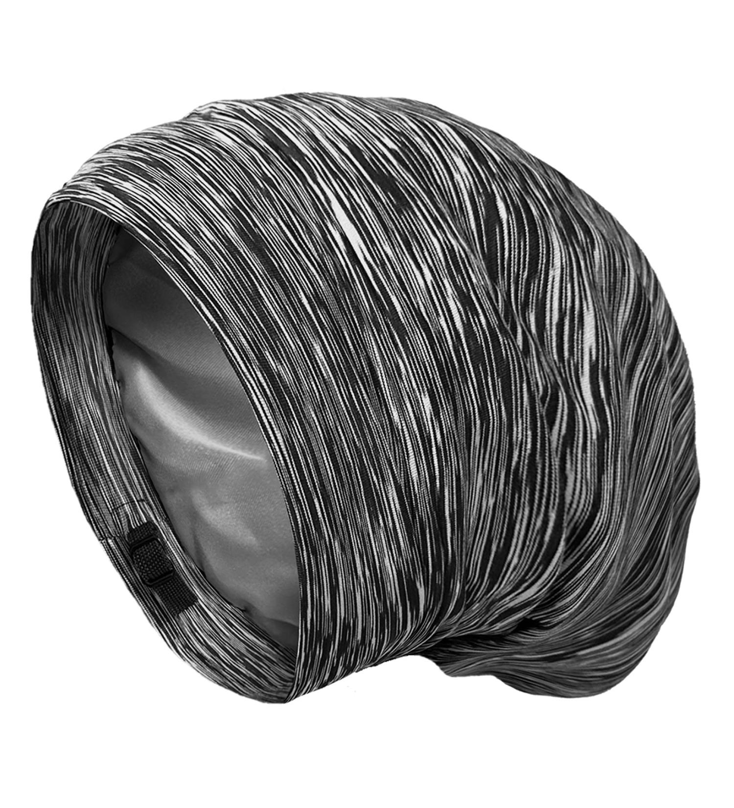 Silk Satin Lined Coiffure Bonnet - Large Sleep Cap for Curly Hair, Braids - Black & Gray - Buy Online on GoSupps.com