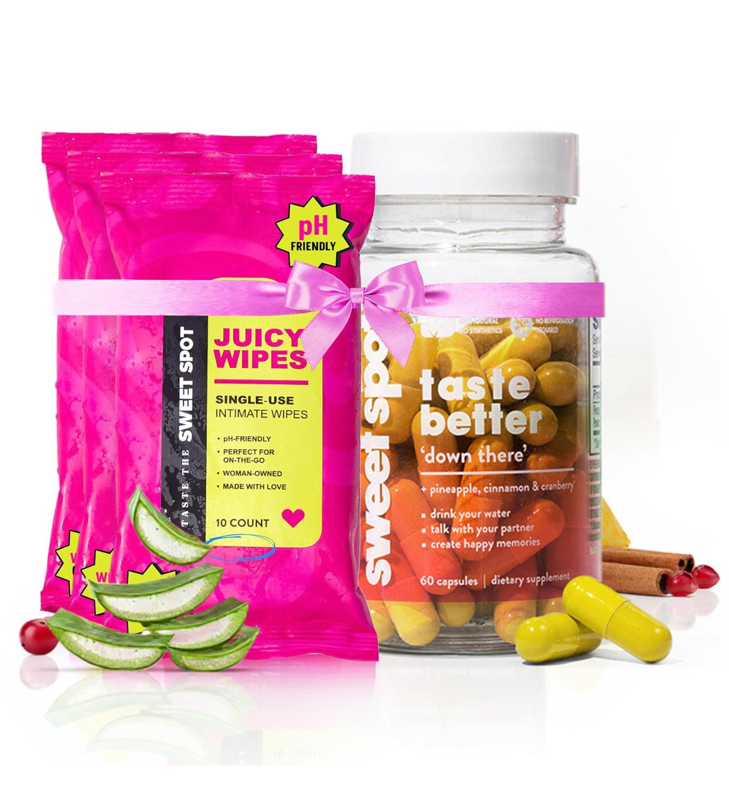 Sweet Spot Pineapple Extract Vaginal Probiotics & Flushable Feminine Wipes pH Balance Intimate Health Support for Women 60 Capsules + 3-Pack of 10ct Wipes - Buy Online on GoSupps.com