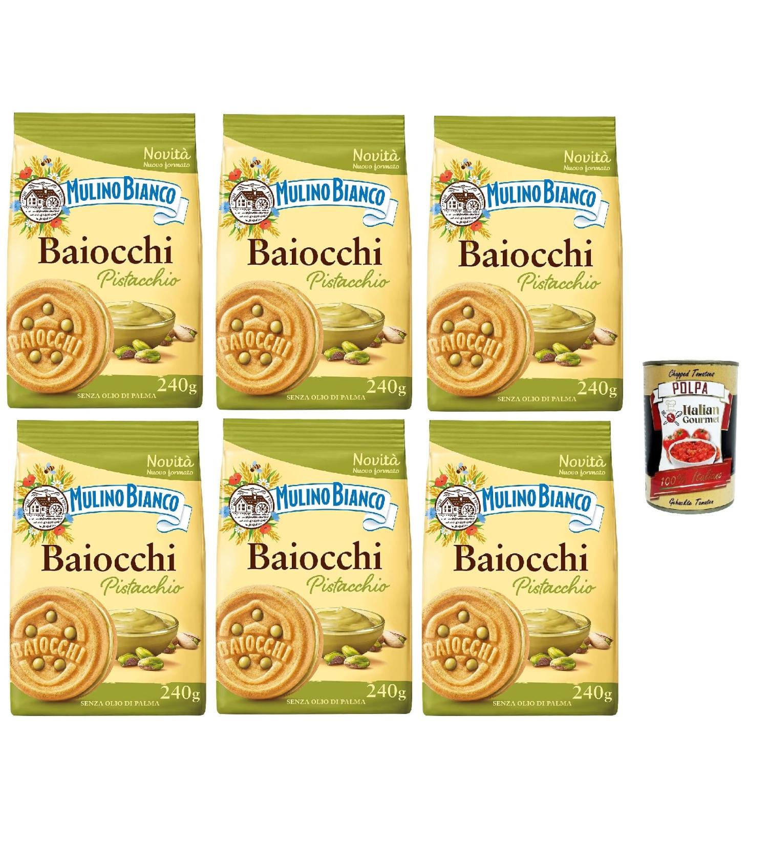 Italian Gourmet ER Mulino Bianco Baiocchi Pistacchio Set of 6 Pistachio and Shortcrust Pastry Biscuits Ideal for Breakfast or Snack Palm Oil Free 240 g + Italian Tomato Pulp Box 400 g - Buy Online on GoSupps.com