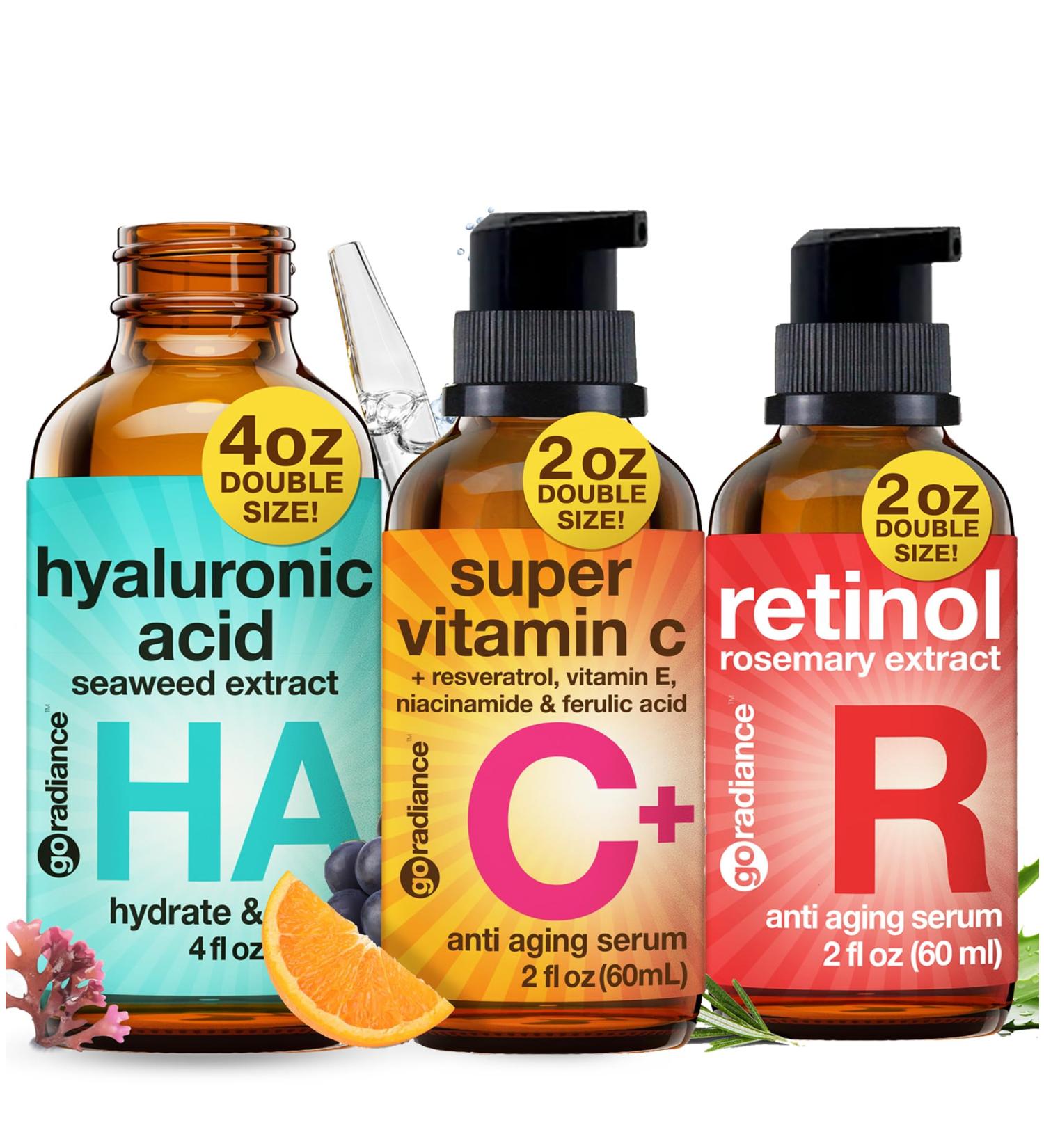 Hyaluronic Acid Serum + Retinol Serum + Super Vitamin C Serum - Buy Online on GoSupps.com