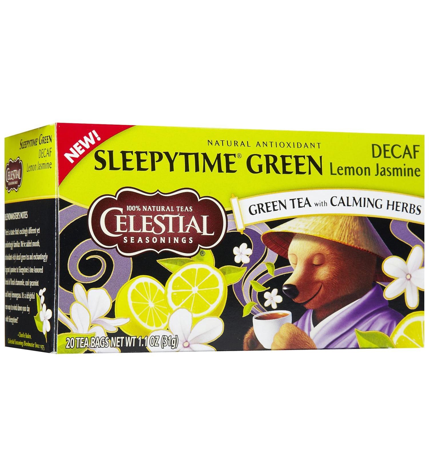 Celestial Seasonings Sleepytime Green Lemon Jasmine Decaf Tea - 20 Bags (1.1 oz) | Soothing Herbal Blend - Buy Online on GoSupps.com